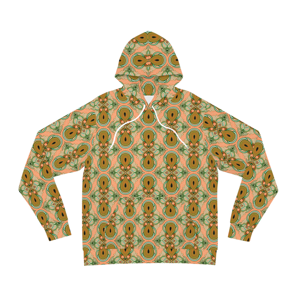 Retro Floral Pattern Hoodie — Green Orange All-Over Print Fashion Hoodie #g000635