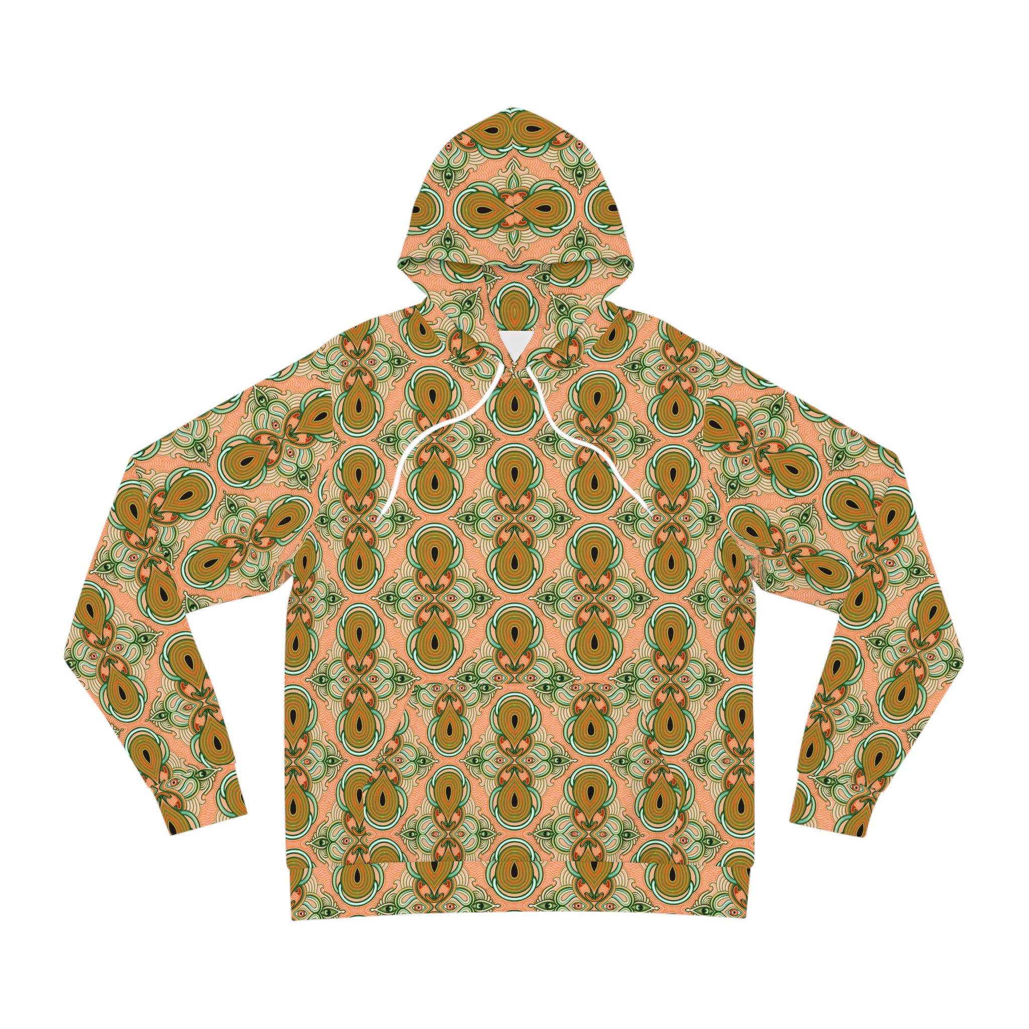 Retro Floral Pattern Hoodie — Green Orange All-Over Print Fashion Hoodie #g000635