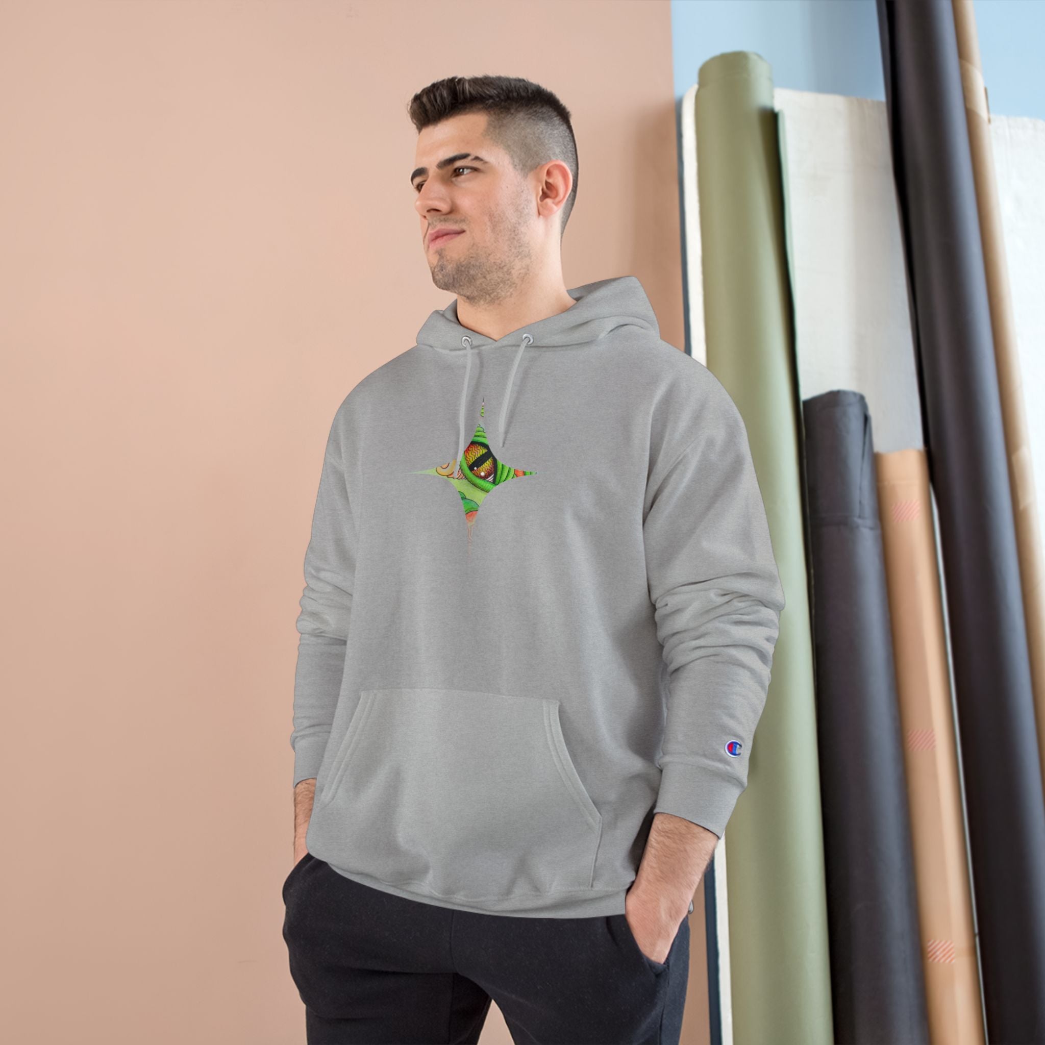 Hoodie — Psychedelic Green Eye Triangle Champion Hoodie #g86478