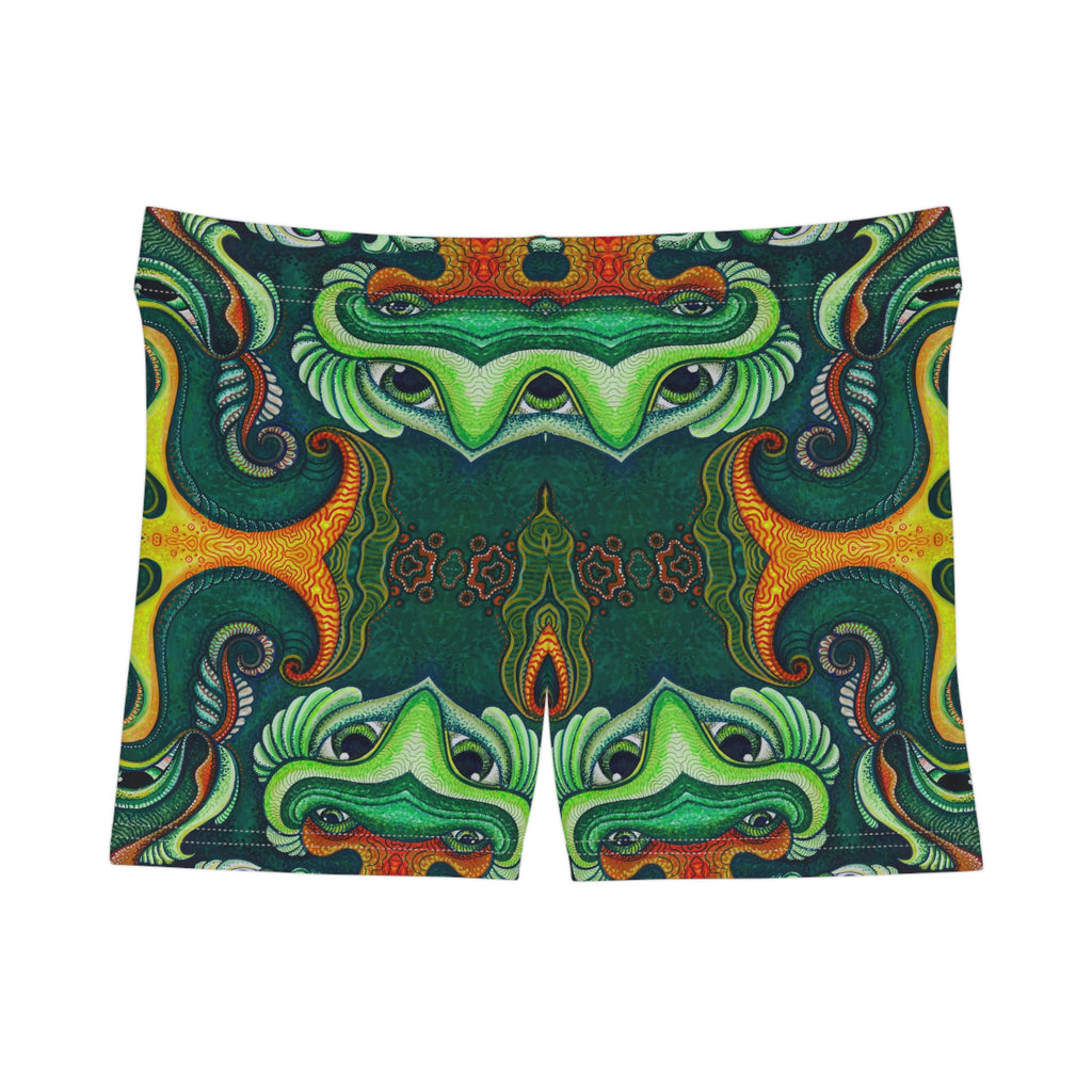 Psychedelic Green Kaleidoscope Women's Shorts — All-Over Print Activewear #f764445