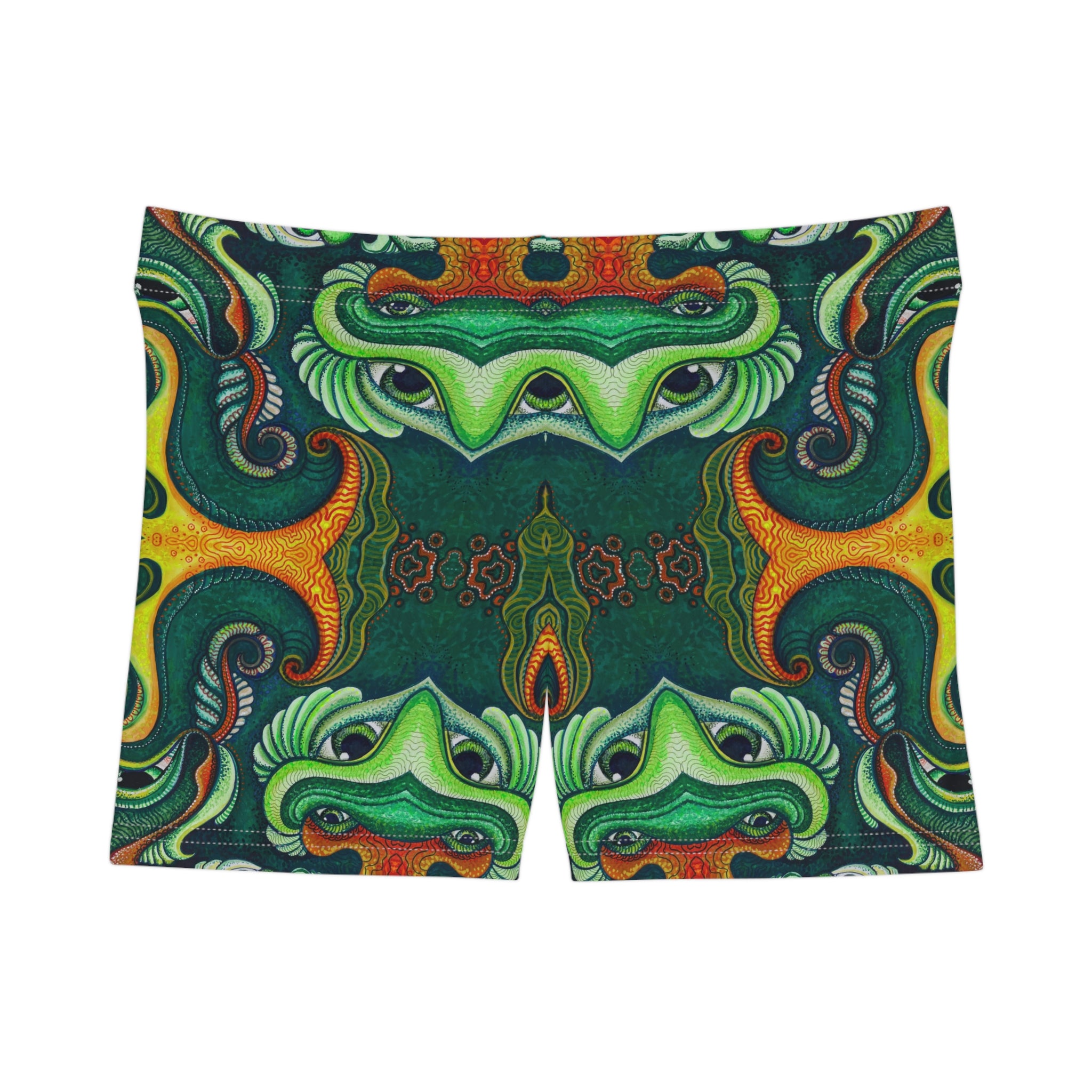 Psychedelic Green Kaleidoscope Women's Shorts — All-Over Print Activewear #f764445