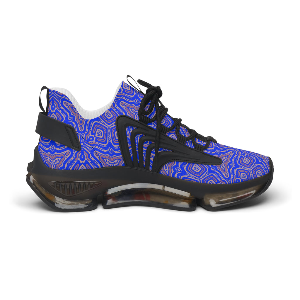 Mesh Sneakers — Blue Abstract Geo Pattern Women's Athletic Shoes #h975789