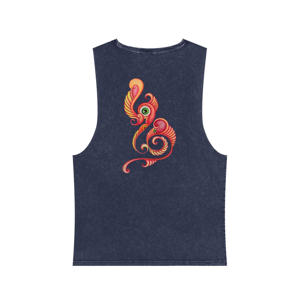Stonewash Tank Top with Vibrant Abstract Feather Design #rgy3566