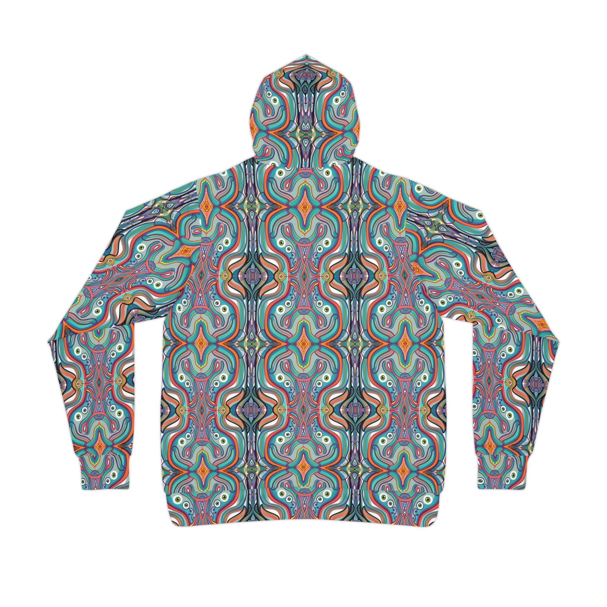 Psychedelic Pattern Athletic Hoodie — Colorful Symmetrical AOP Design #gf87654