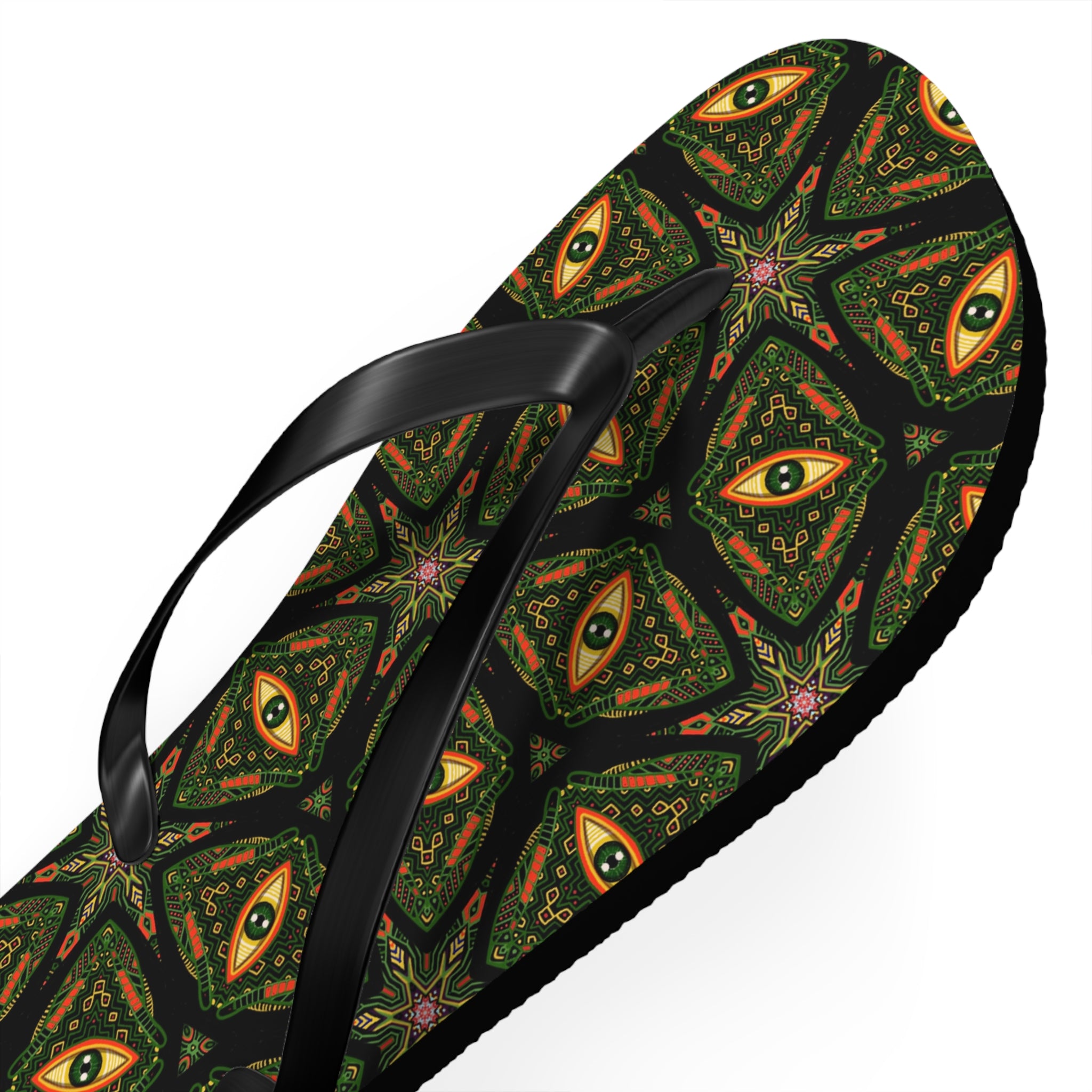 Kaleidoscope Green Pattern Flip Flops — Boho Summer Beach Sandals #k9753