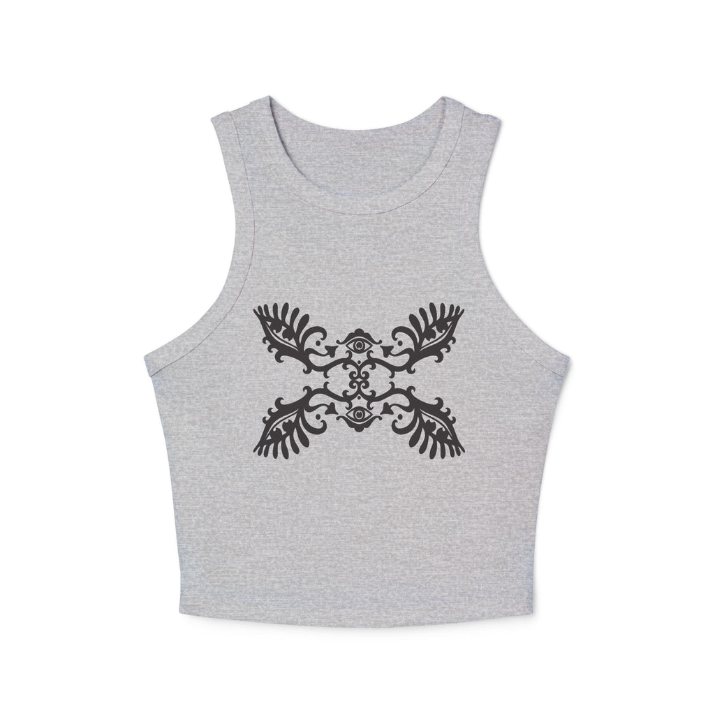 Ribbed Racer Tank — Black Ornate Damask Print #tb2