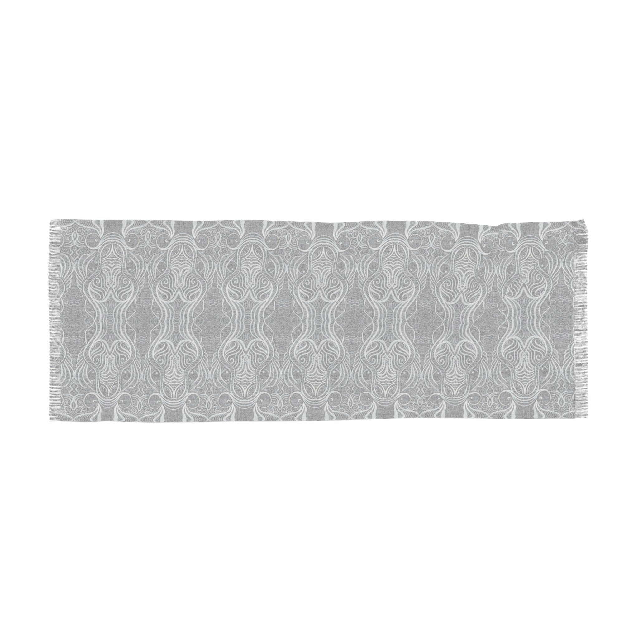 Light Scarf — Elegant Grey Geometric Patterned Scarf #h8643