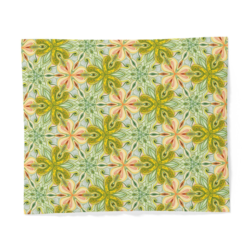 Botanical Kaleidoscope Cotton Duvet Cover — Green Floral Geometric Bedding #gf9866