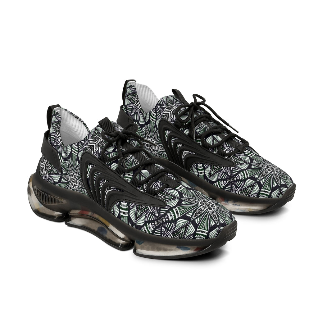 Men's Mesh Sneakers — Green Geometric Athletic Shoes #h08657