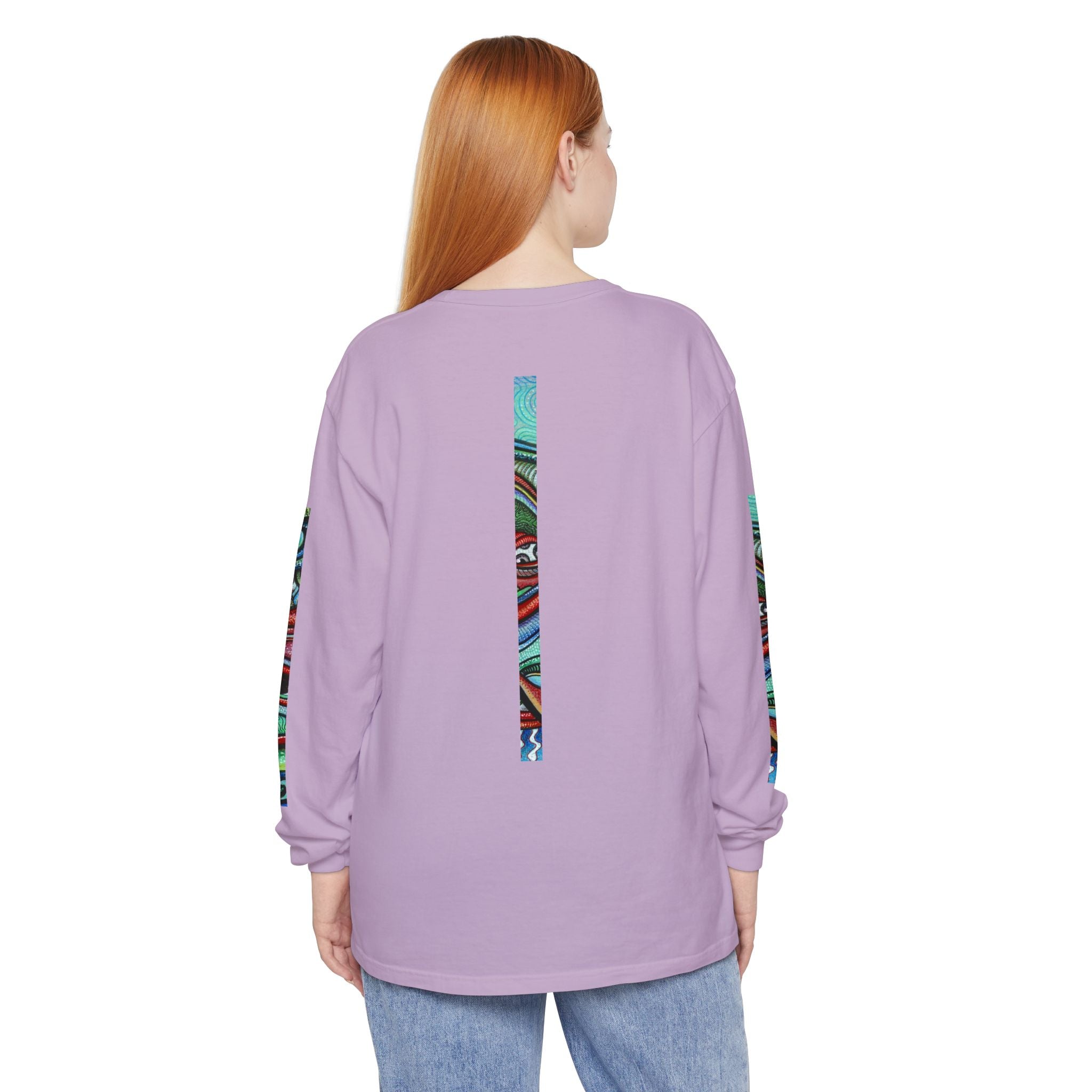 Psychedelic Starburst Long Sleeve Tee — Colorful Eye & Sleeve Stripe Design #k976344