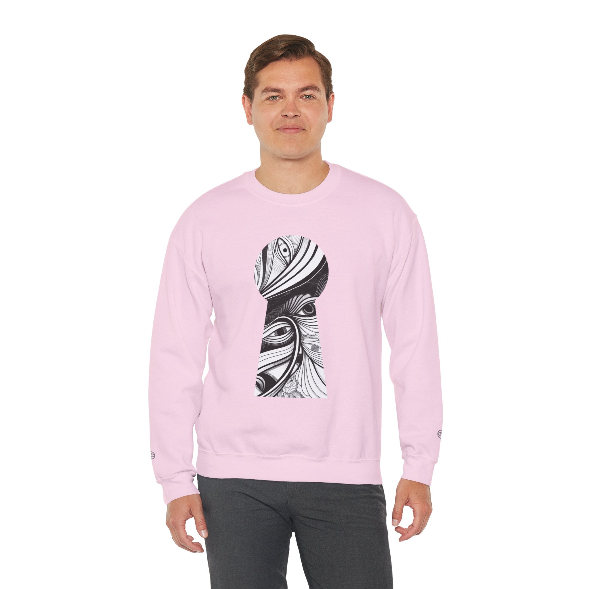 Crewneck Sweatshirt — Black & White Surreal Eye Keyhole Design #h5522168