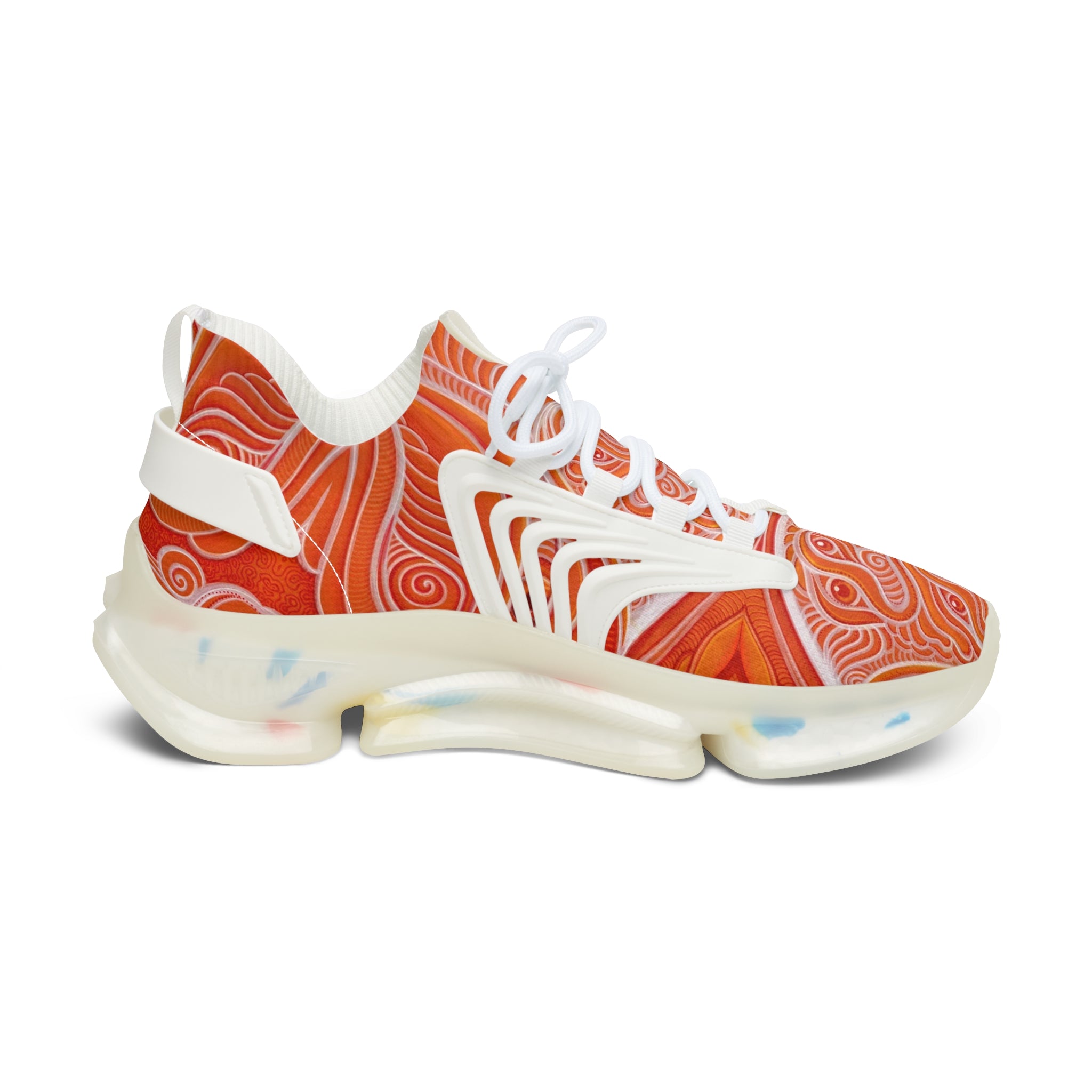 Women's Mesh Sneakers — Orange Abstract Wave Pattern Lightweight Running Shoes #out866900