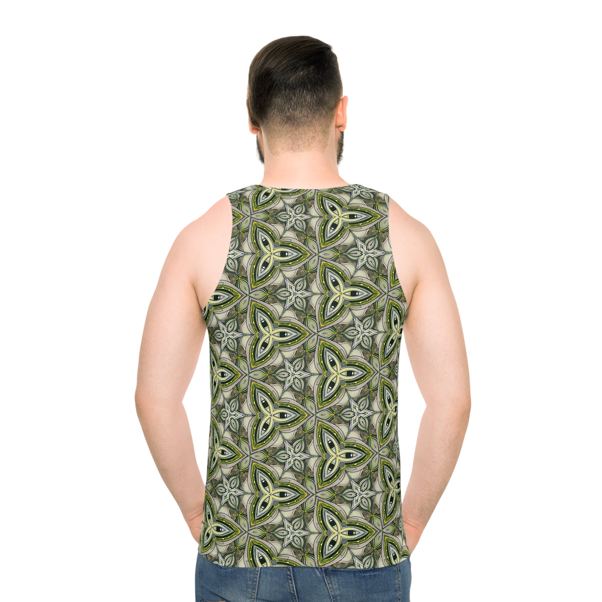Green Celtic Tile Tank Top — All-Over Printed Geometric Pattern #hf9753