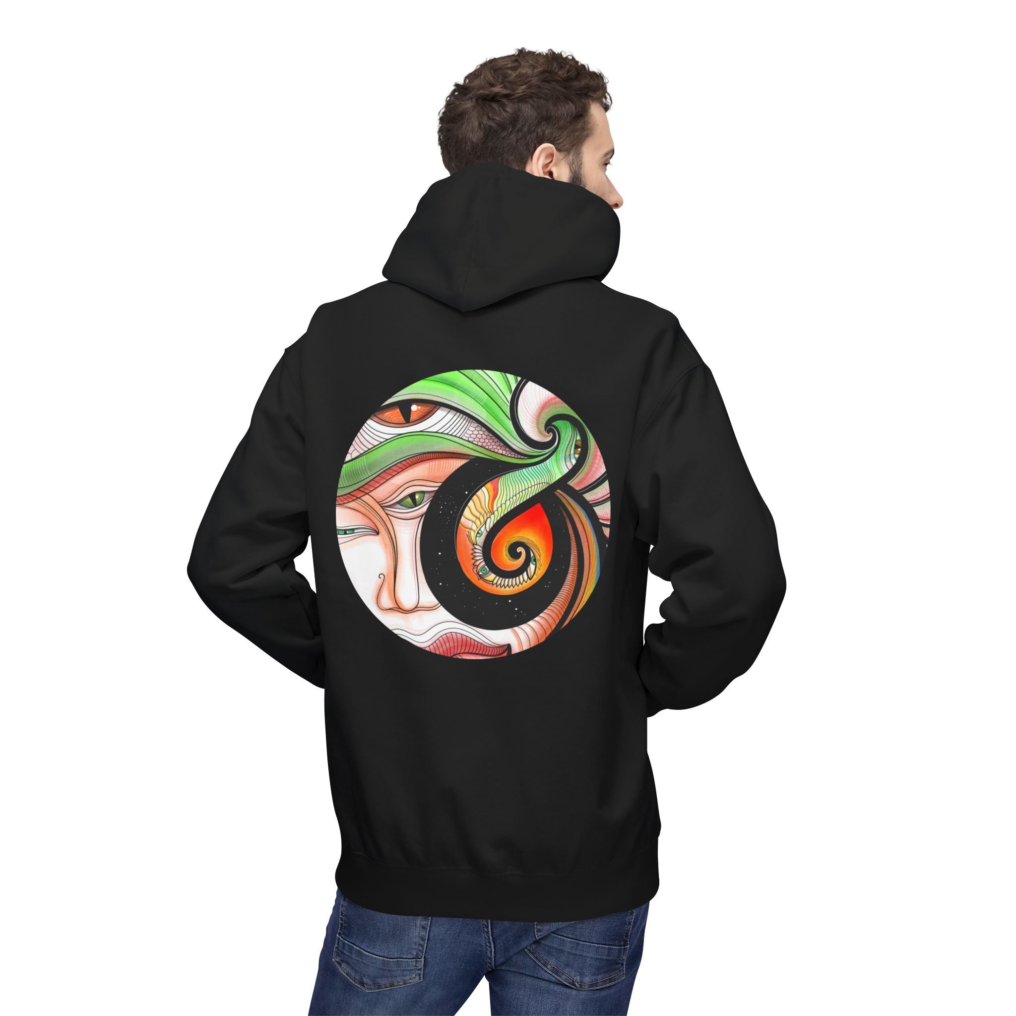 Abstract Swirl Face Hoodie | Artistic Geometric Portrait, White Pullover