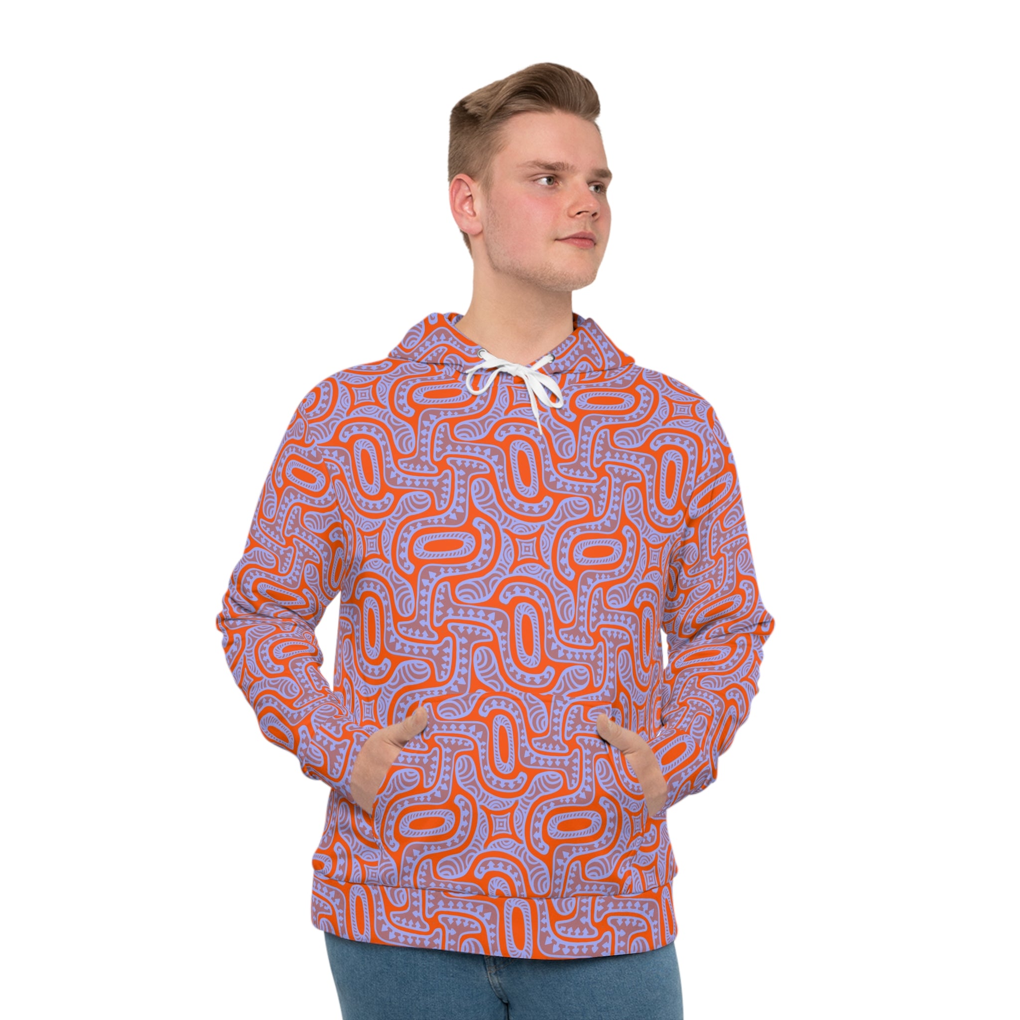 Abstract Orange Loop Pattern Hoodie — All-Over Print Casual Pullover #u976439