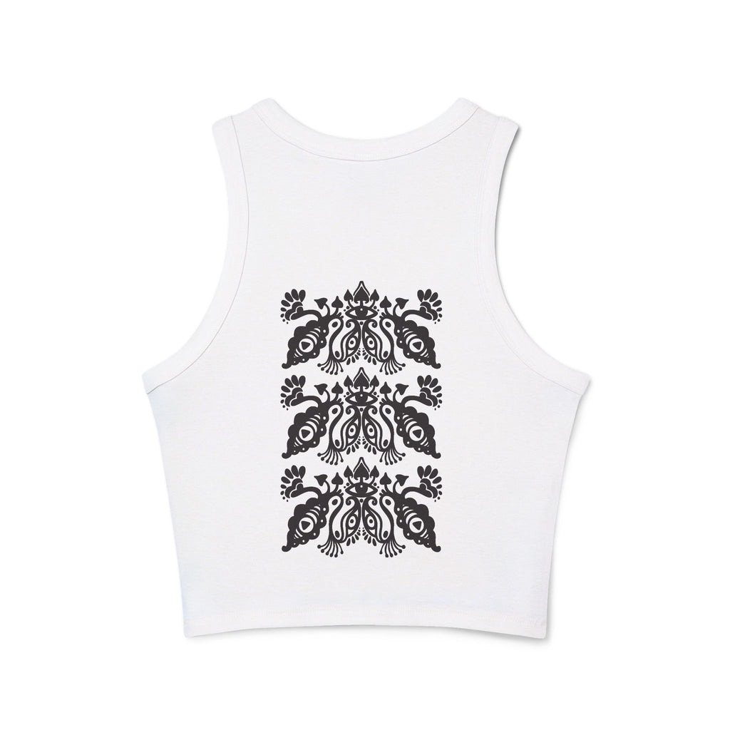 Ribbed Racer Tank — Black Ornate Damask Print #tb2