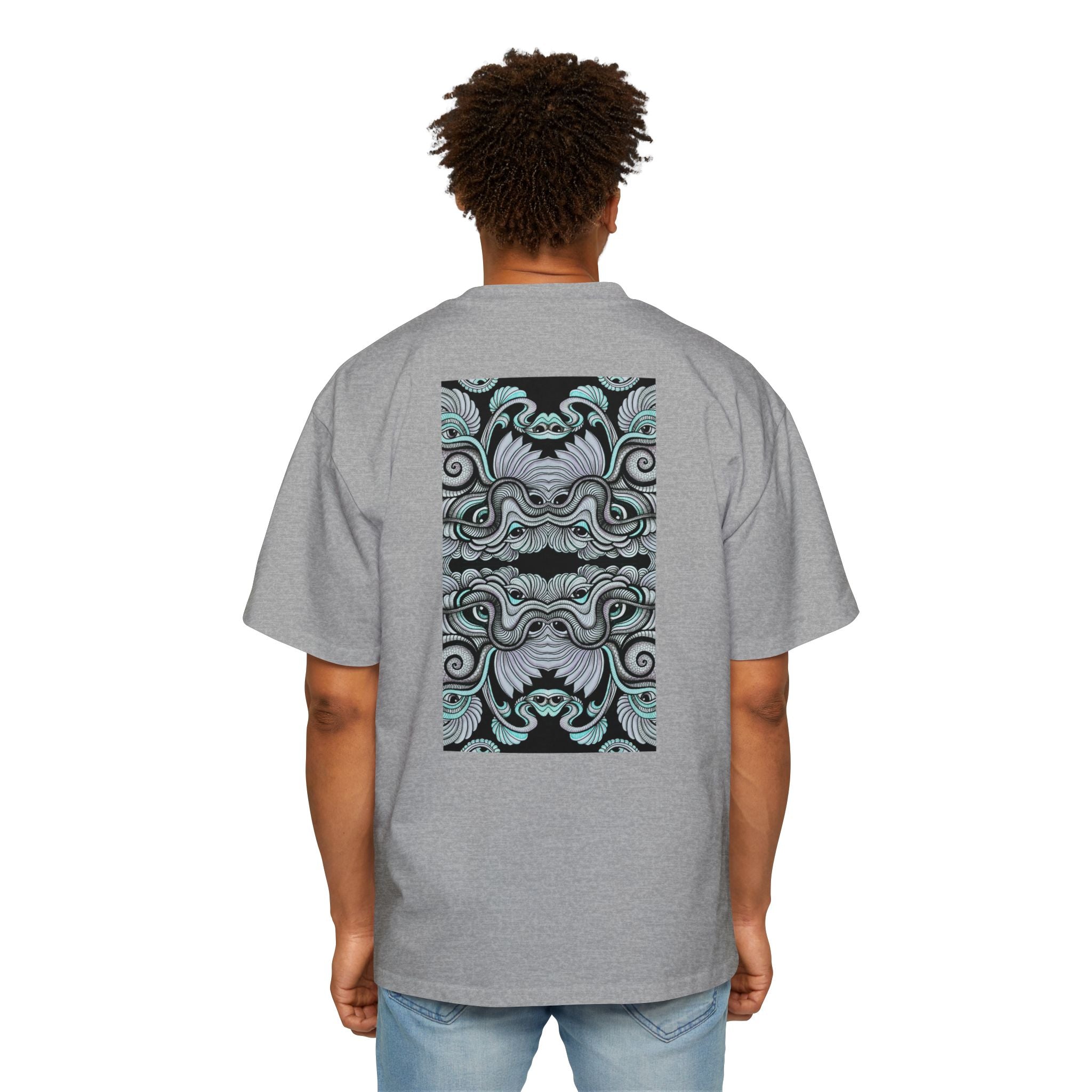 Men's Oversized Tee — Geometric Wave Pattern Diamond & Back Panel Graphic #gwp21