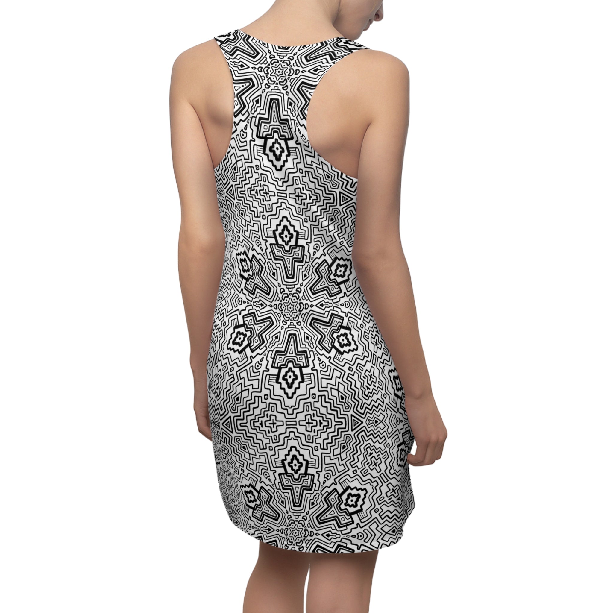 Kaleidoscope Geo Racerback Dress — Black & White All-Over Print #gd7610