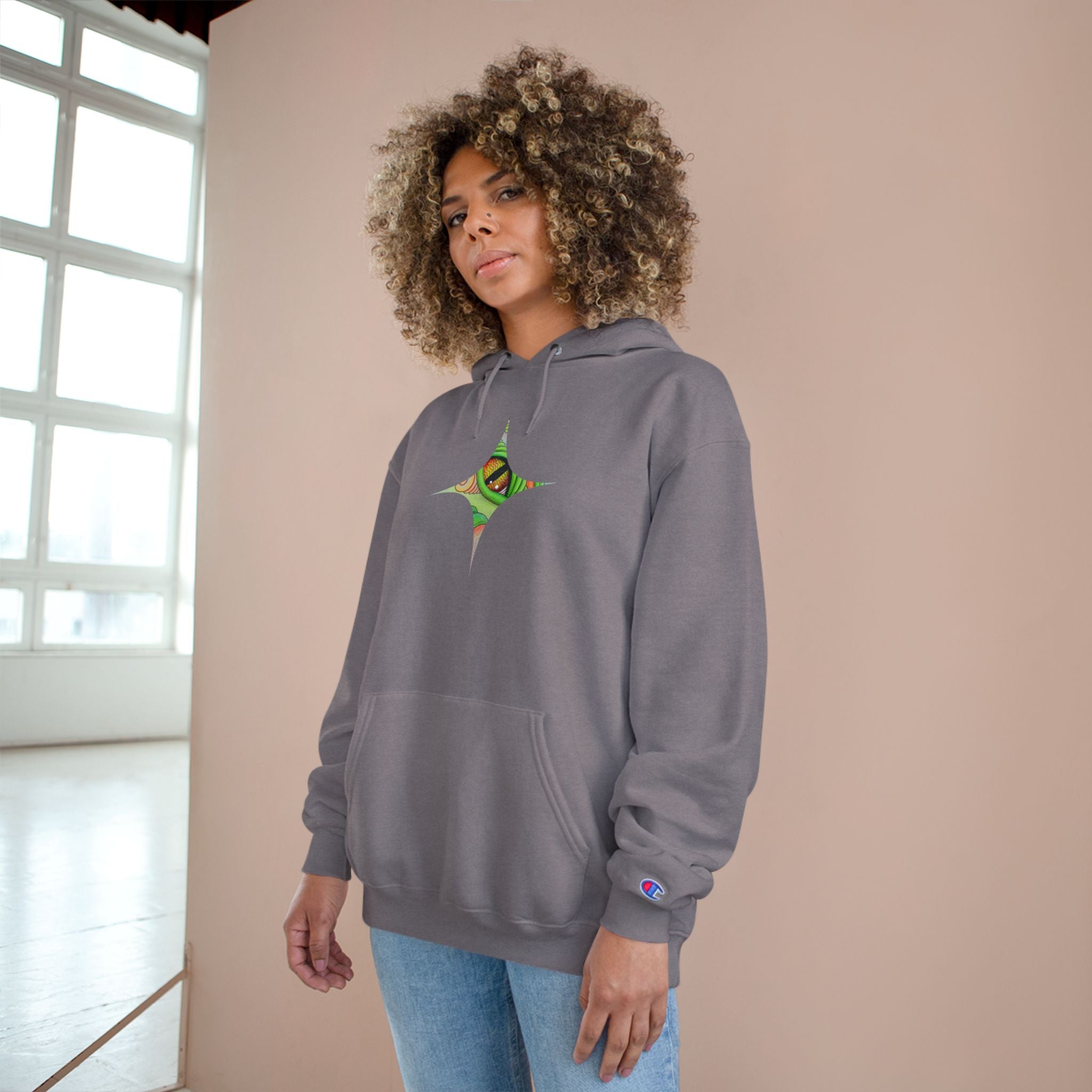 Hoodie — Psychedelic Green Eye Triangle Champion Hoodie #g86478
