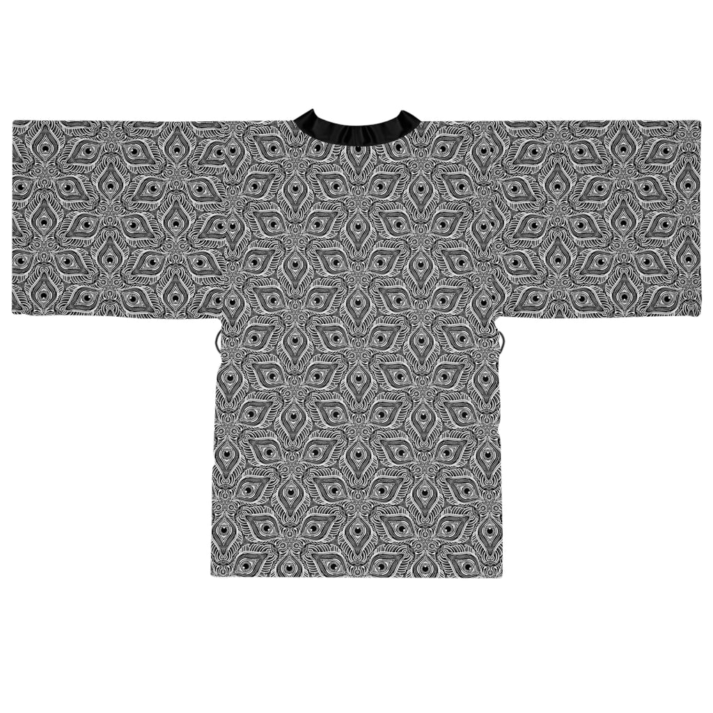 Geometric Black & White All-Over Print Kimono Robe #ki3