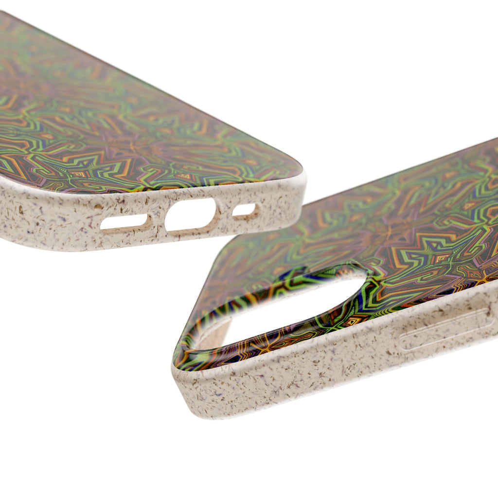 Biodegradable Phone Case — Earthy Green Kaleidoscope Pattern #c3