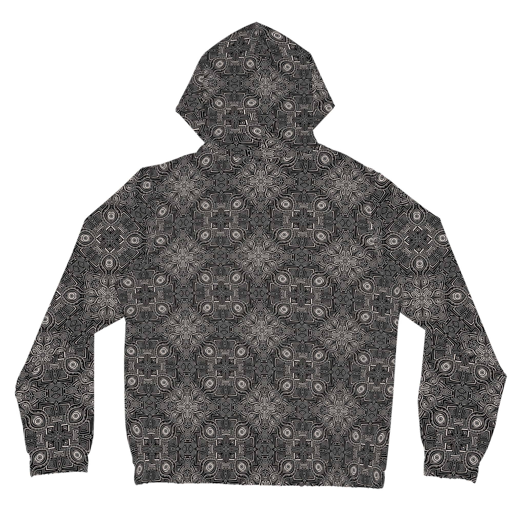 Patterned Women’s Zip Hoodie — Black Geometric All-Over Print #s2345522
