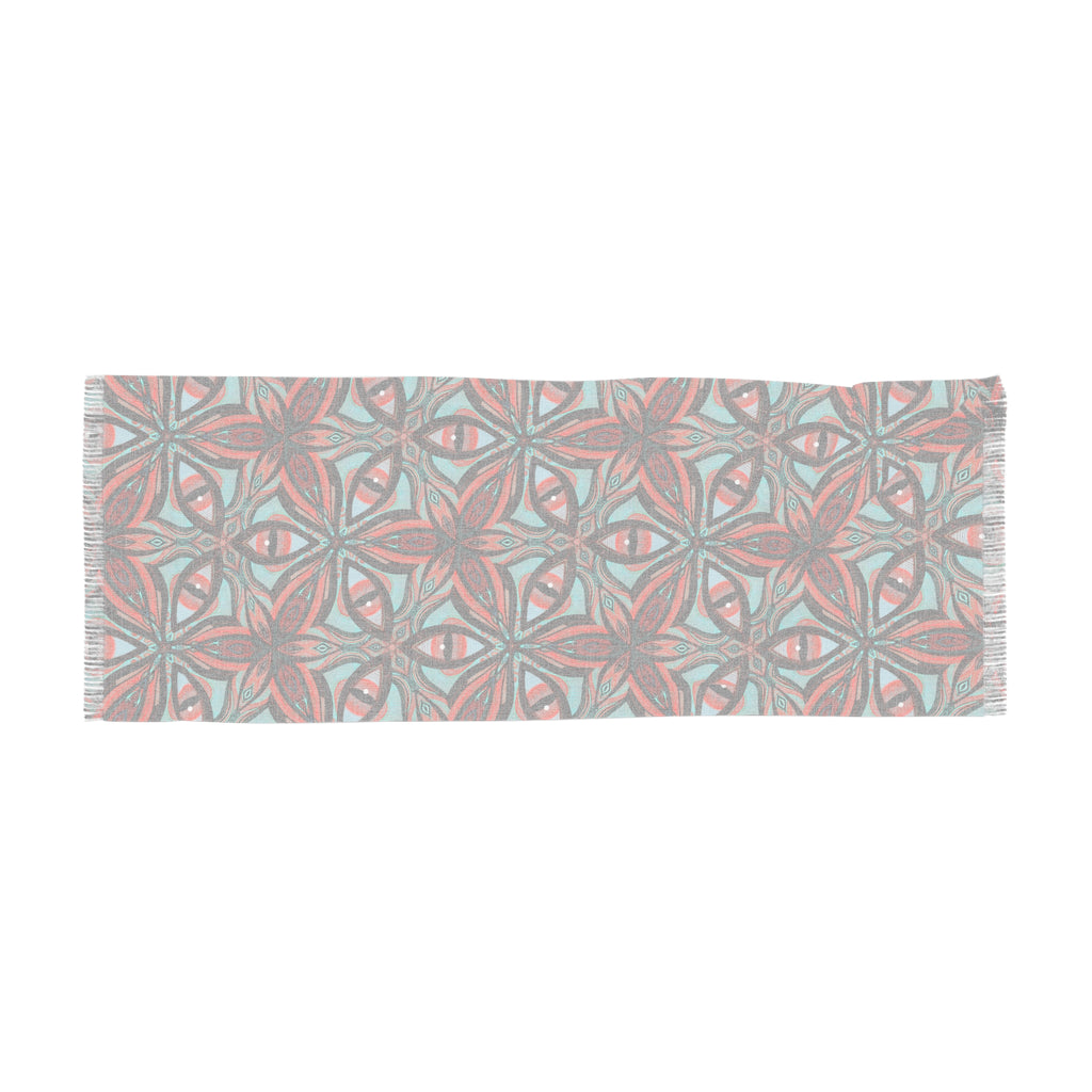 Geometric Floral Light Scarf — Boho Red & Teal Patterned Wrap #ij83798