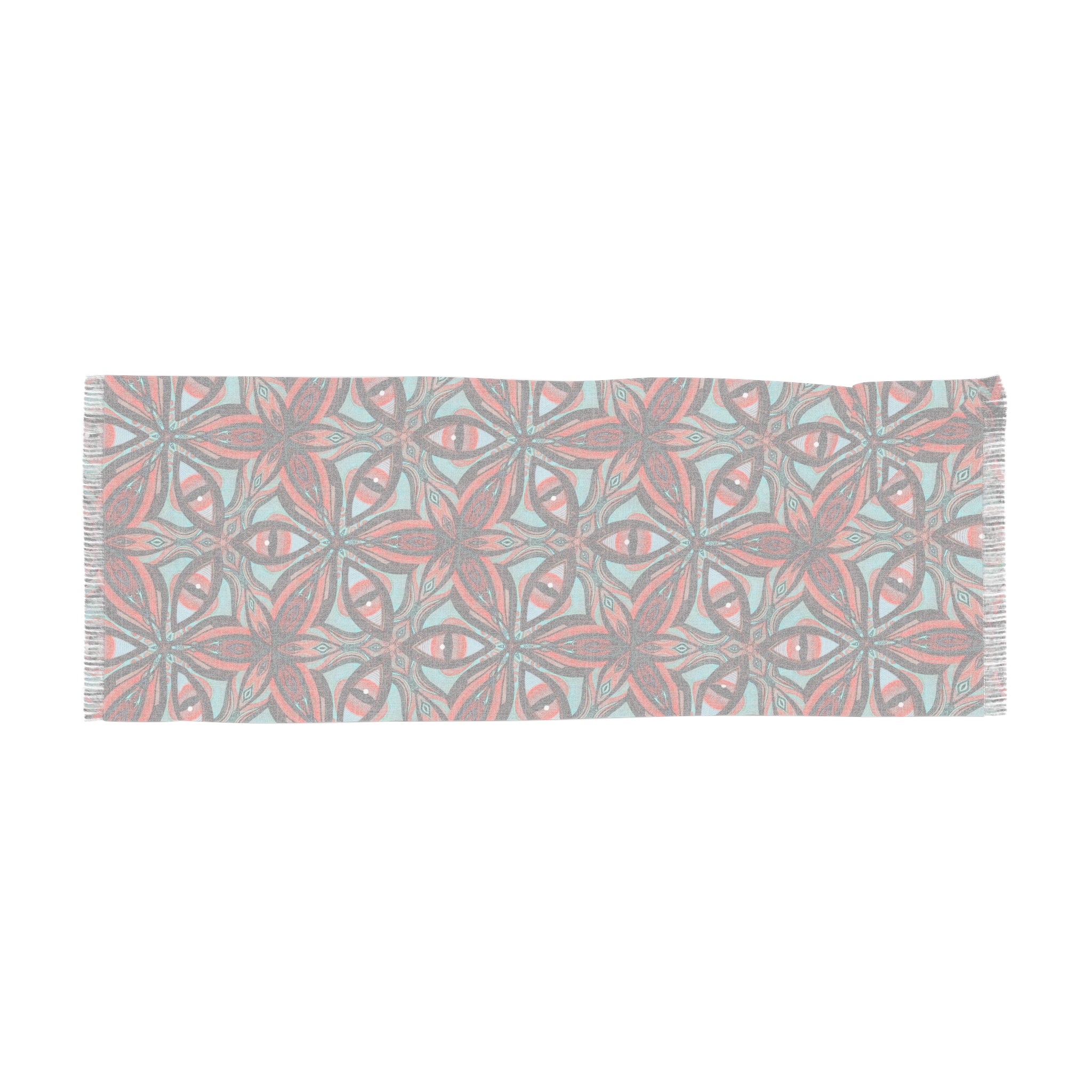 Geometric Floral Light Scarf — Boho Red & Teal Patterned Wrap #ij83798