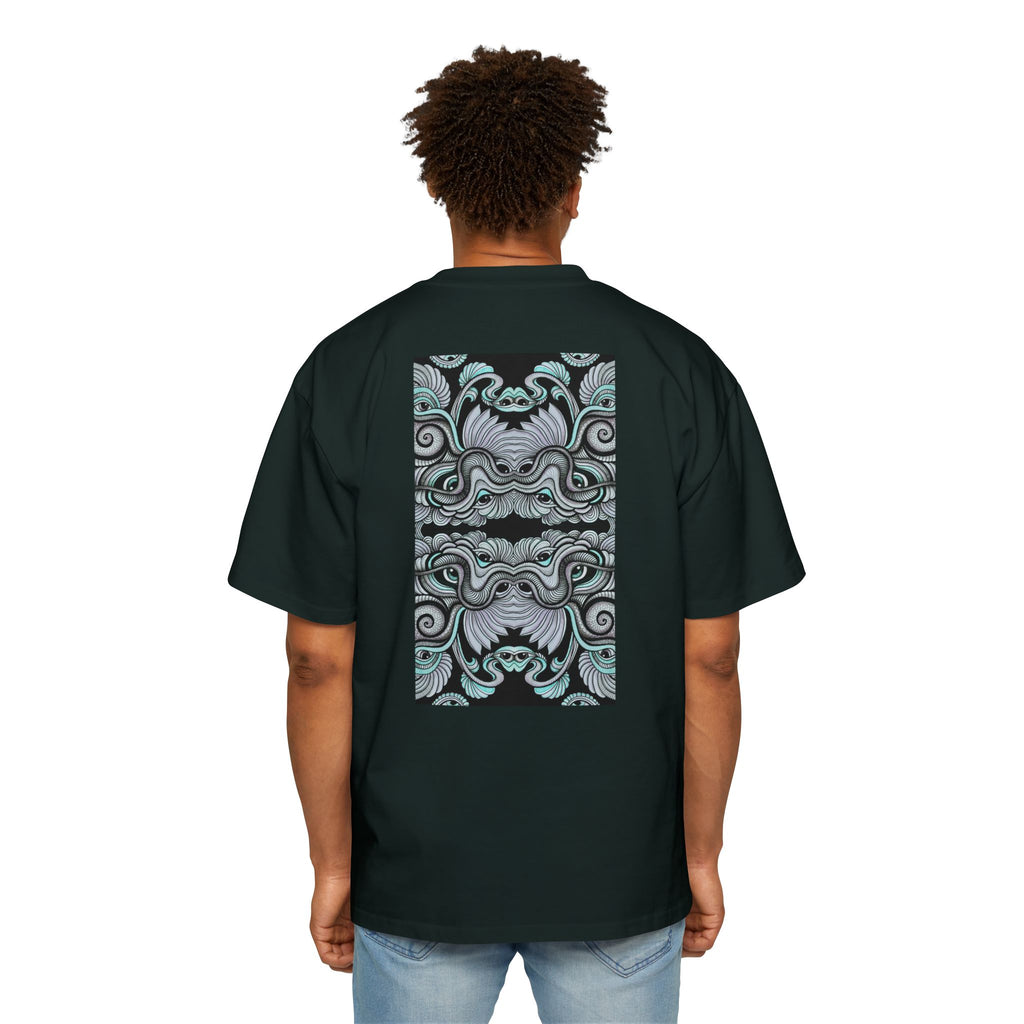 Men's Oversized Tee — Geometric Wave Pattern Diamond & Back Panel Graphic #gwp21