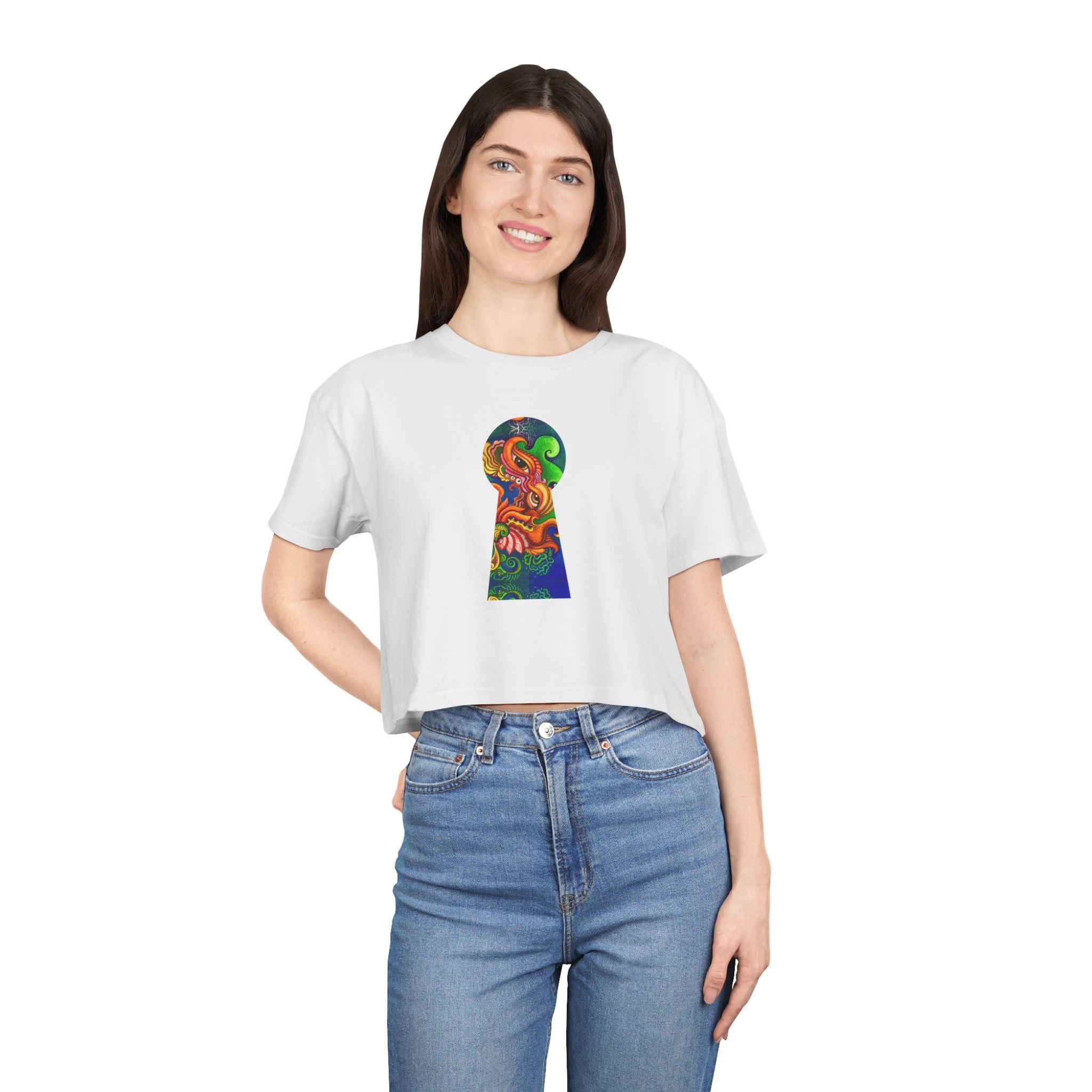Psychedelic Keyhole Crop Tee — Colorful Abstract Floral Graphic Top #ctaf55