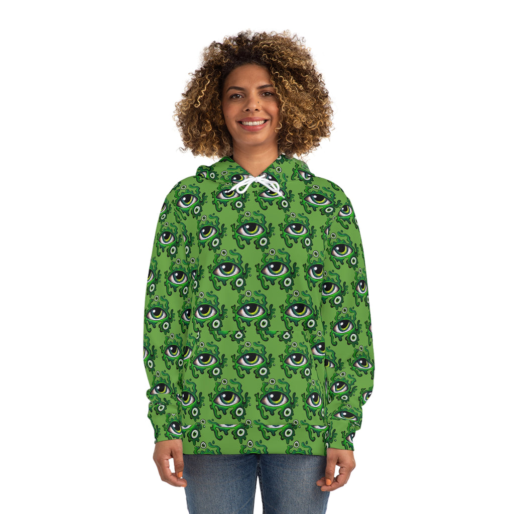 Green All-Over Eye Pattern Hoodie — Creepy Cute Monster Eyes AOP Fashion Hoodie #r54567