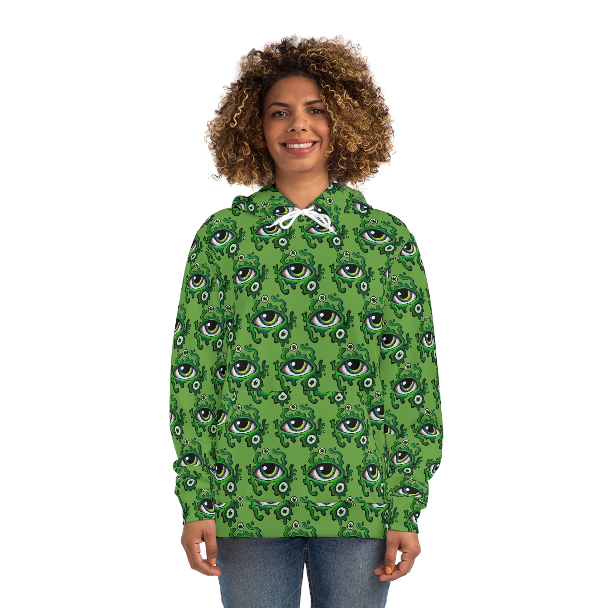 Green All-Over Eye Pattern Hoodie — Creepy Cute Monster Eyes AOP Fashion Hoodie #r54567