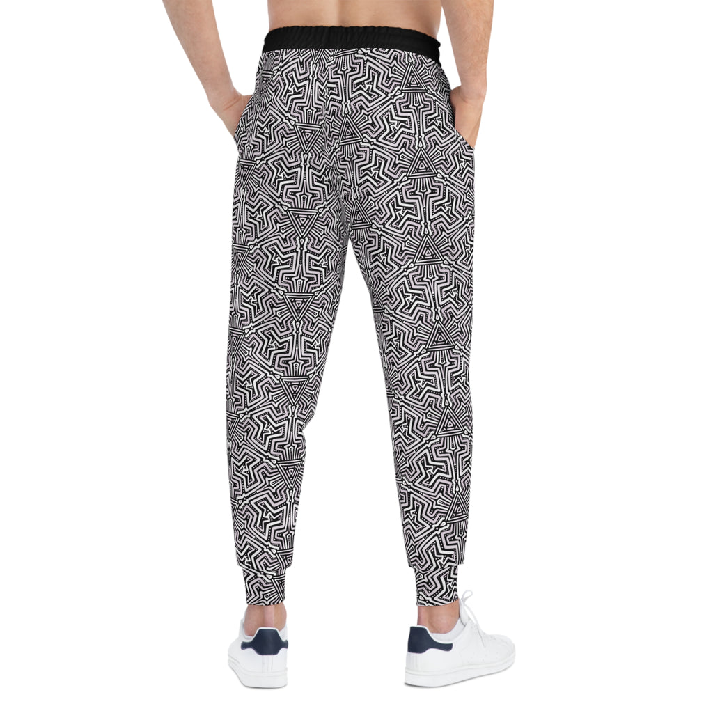 Geometric Maze Athletic Joggers — Black & White All-Over-Print #ah3