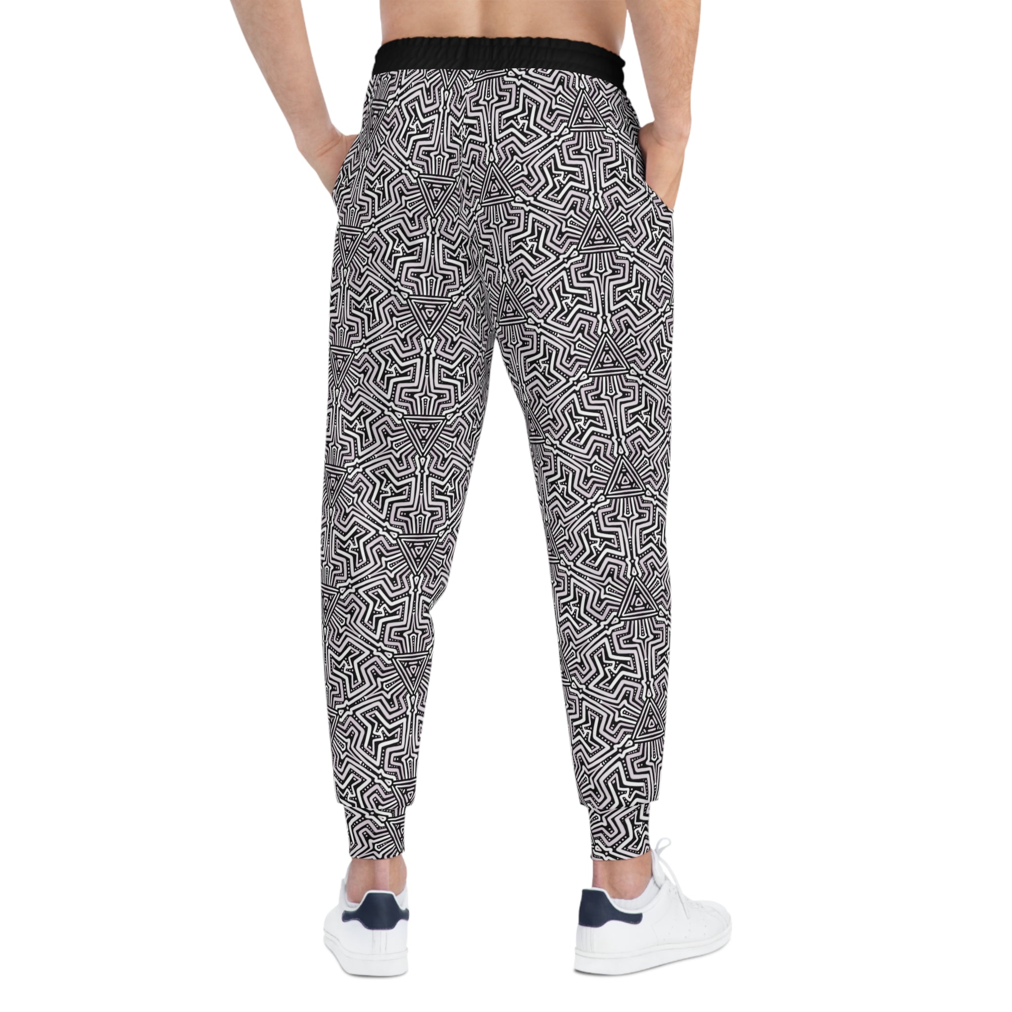 Geometric Maze Athletic Joggers — Black & White All-Over-Print #ah3
