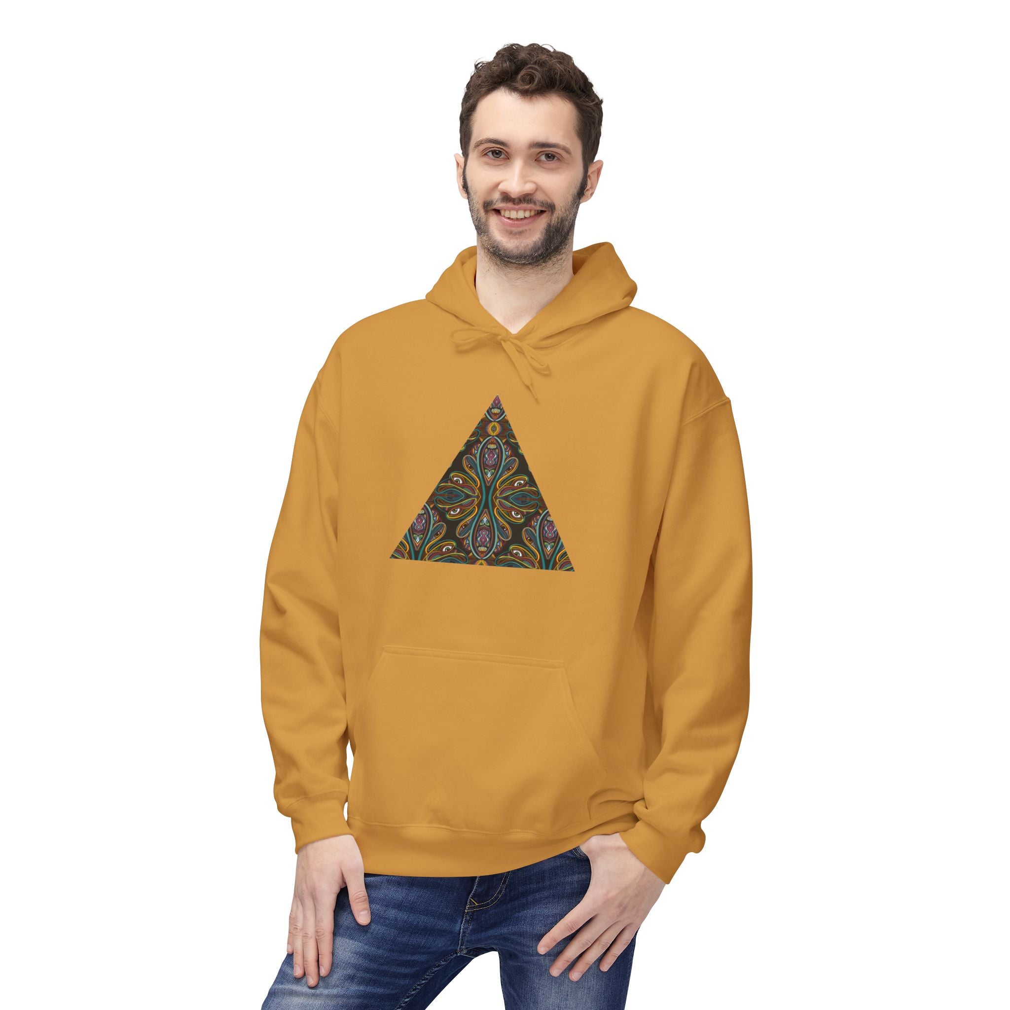 Geometric Mosaic Triangle Hoodie — Decorative Pattern Pullover #i865678
