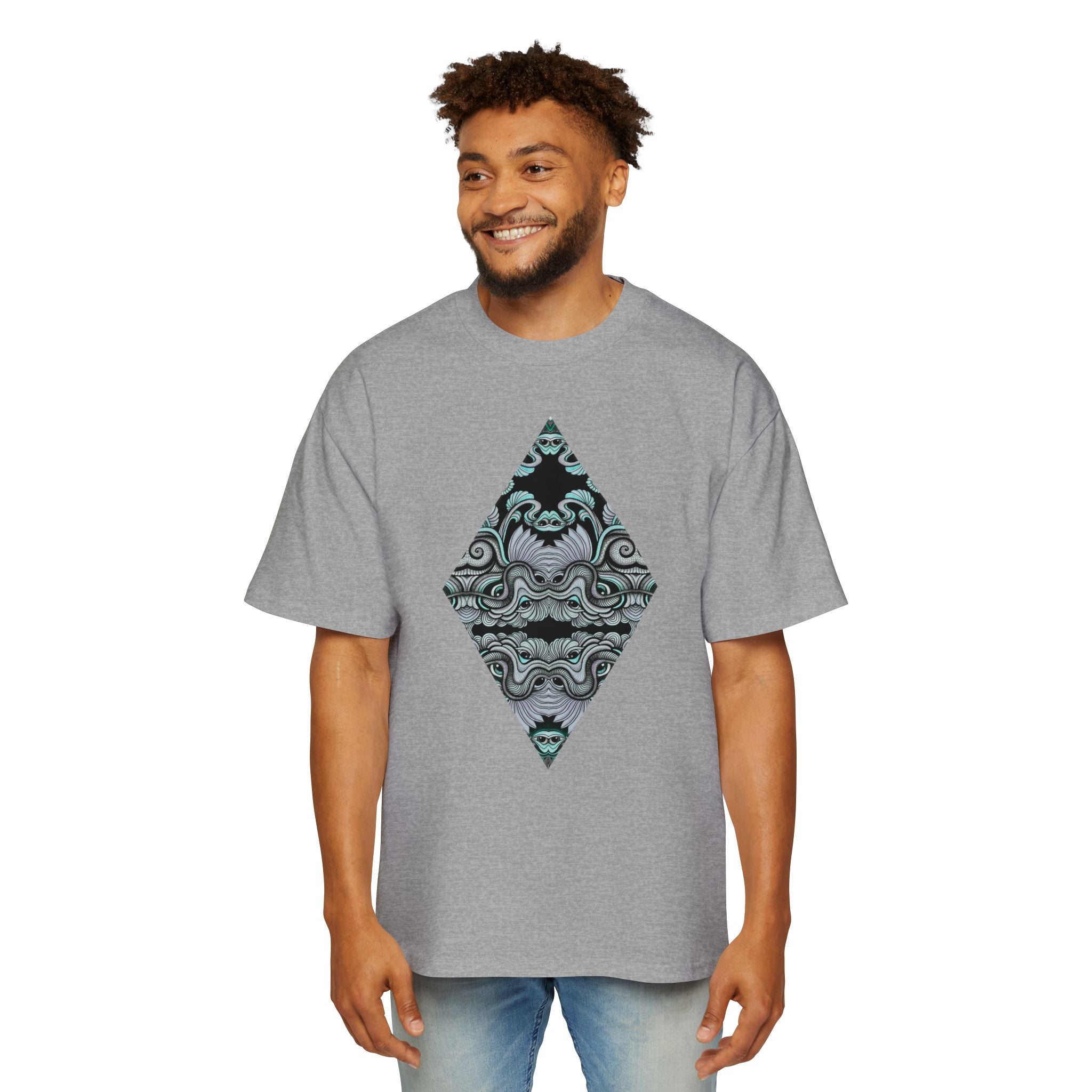 Men's Oversized Tee — Geometric Wave Pattern Diamond & Back Panel Graphic #gwp21