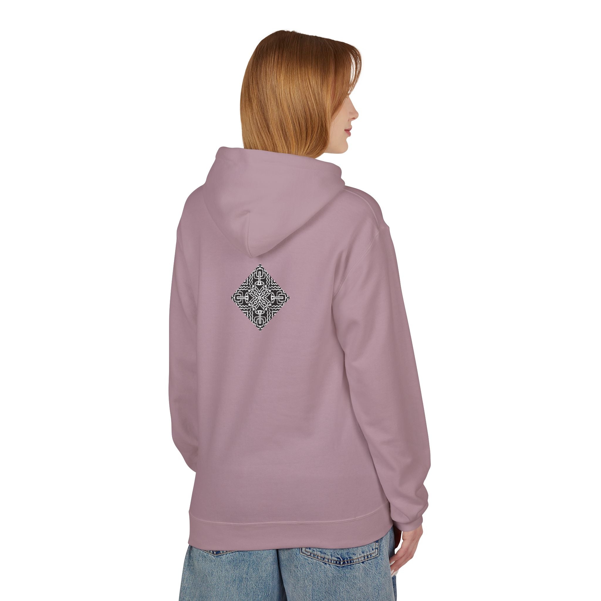 Geometric Mandala Hoodie — Monochrome Diamond Line Art Chest & Back Print #k0873568
