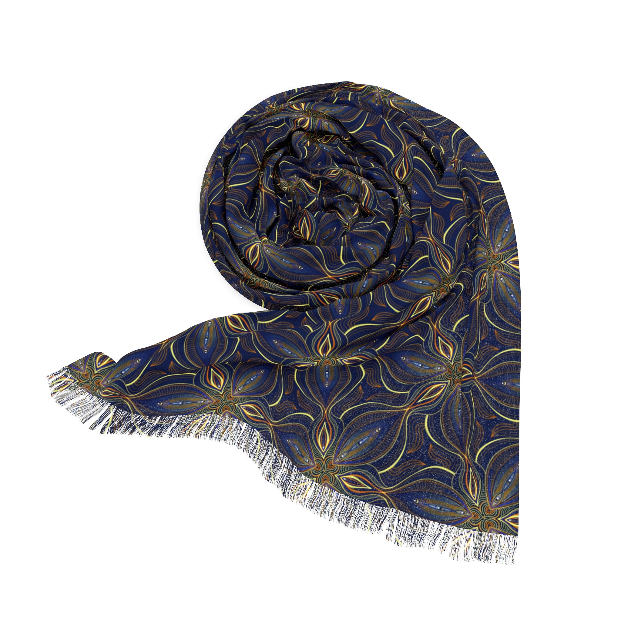 Boho Starburst Lightweight Scarf — Navy & Gold Patterned Wrap #k0987644
