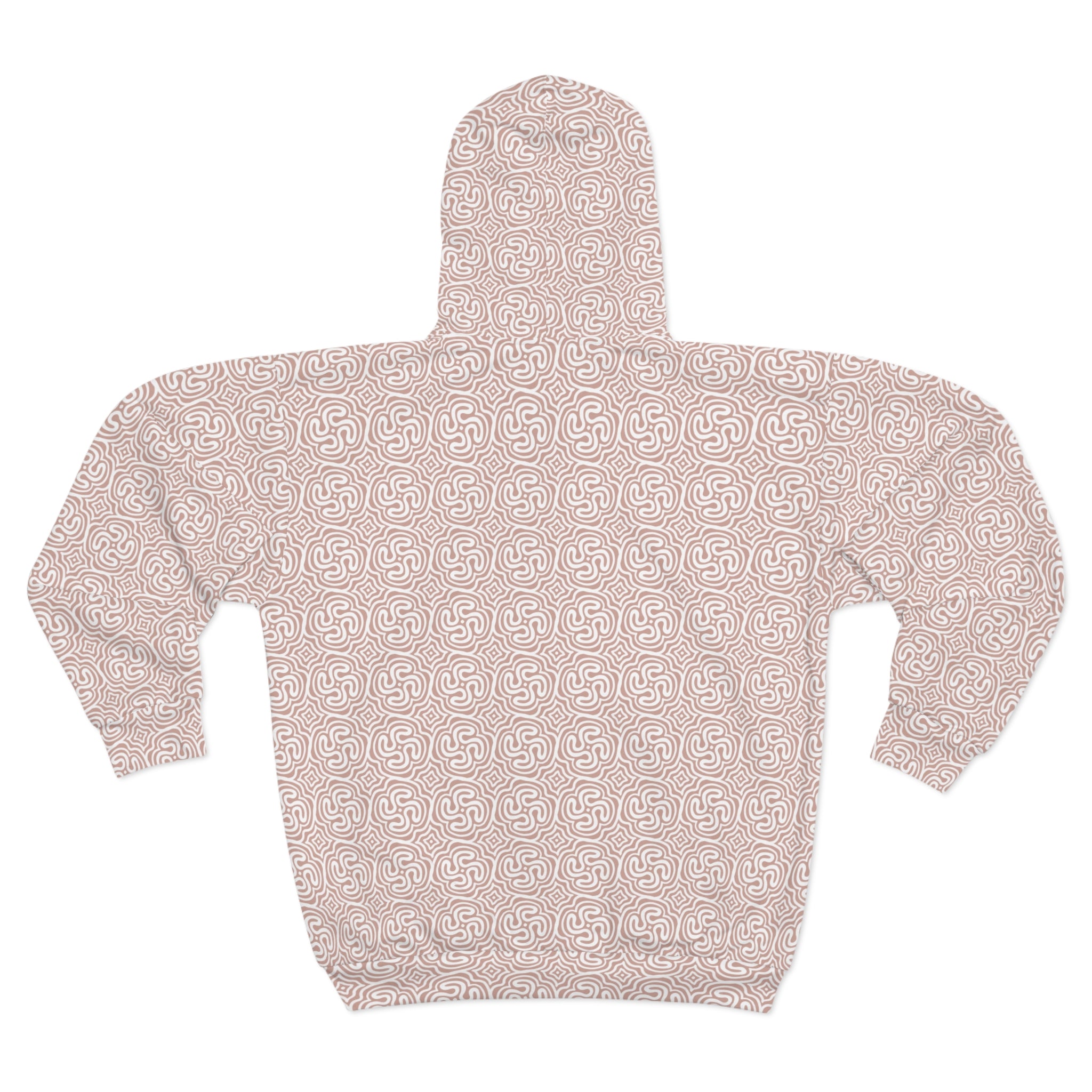 Abstract Maze Pattern Zip Hoodie — Neutral Pink All-Over-Print #y655688