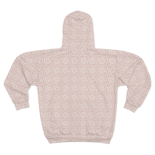 Abstract Maze Pattern Zip Hoodie — Neutral Pink All-Over-Print #y655688