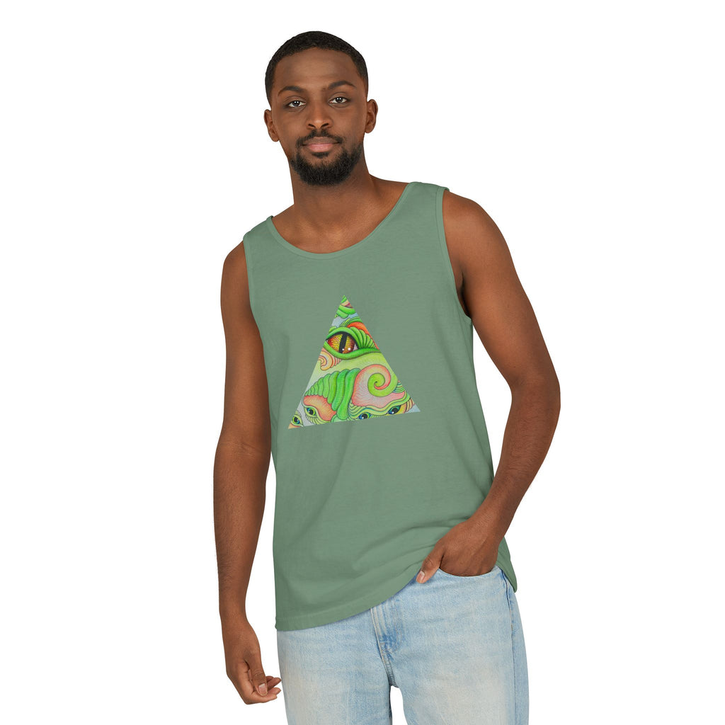Psychedelic Triangle Tank Top — Green Swirl Eye Graphic #hg772225566