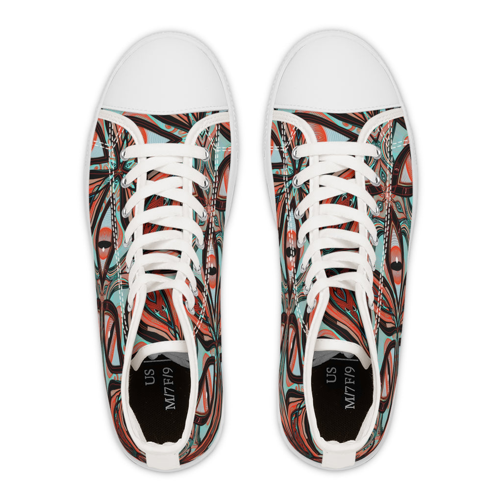 Women's High Top Sneakers — Boho Kaleidoscope Floral Pattern #ht8630