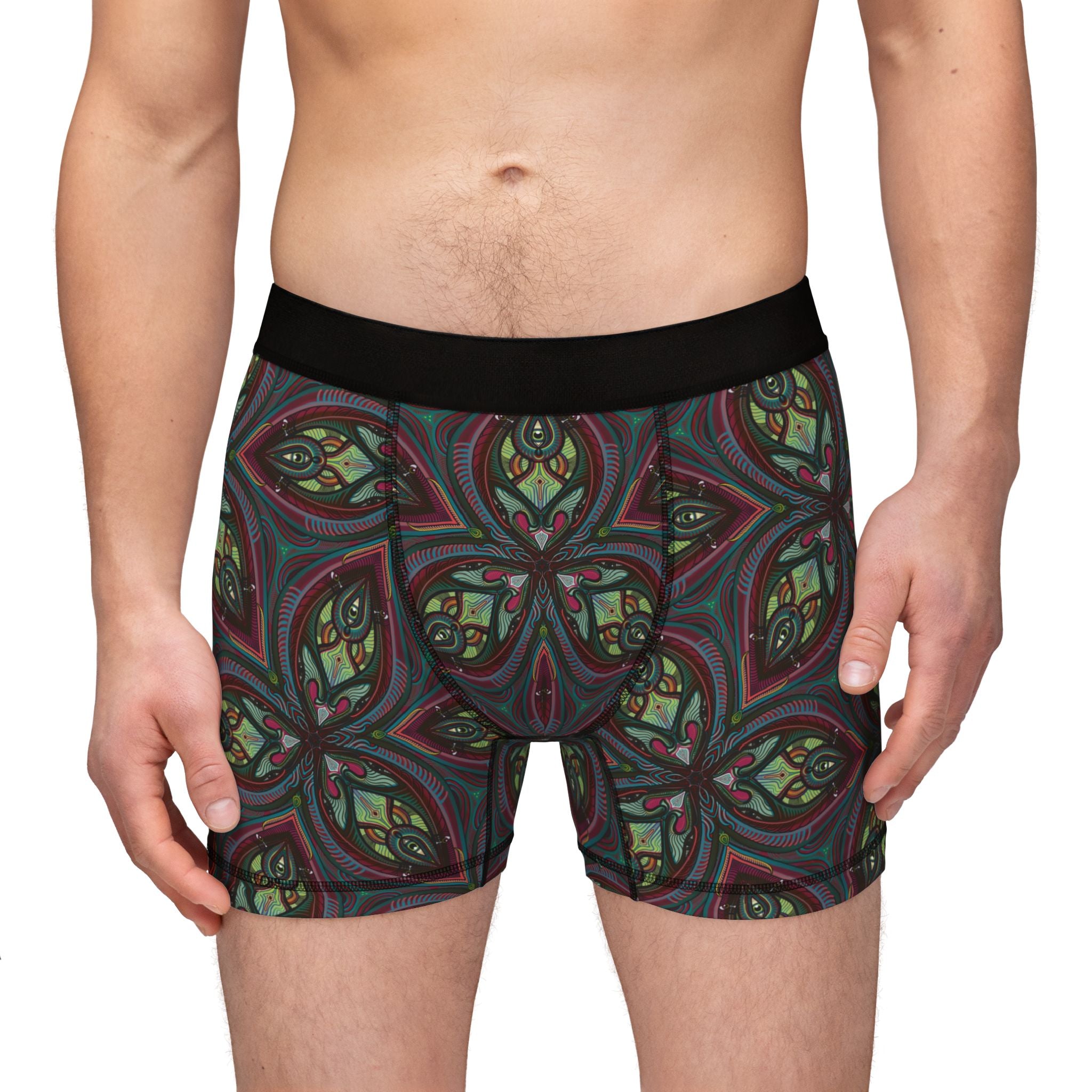 Men's Boxer Briefs — Green Red Kaleidoscope Pattern All-Over Print #mmb215
