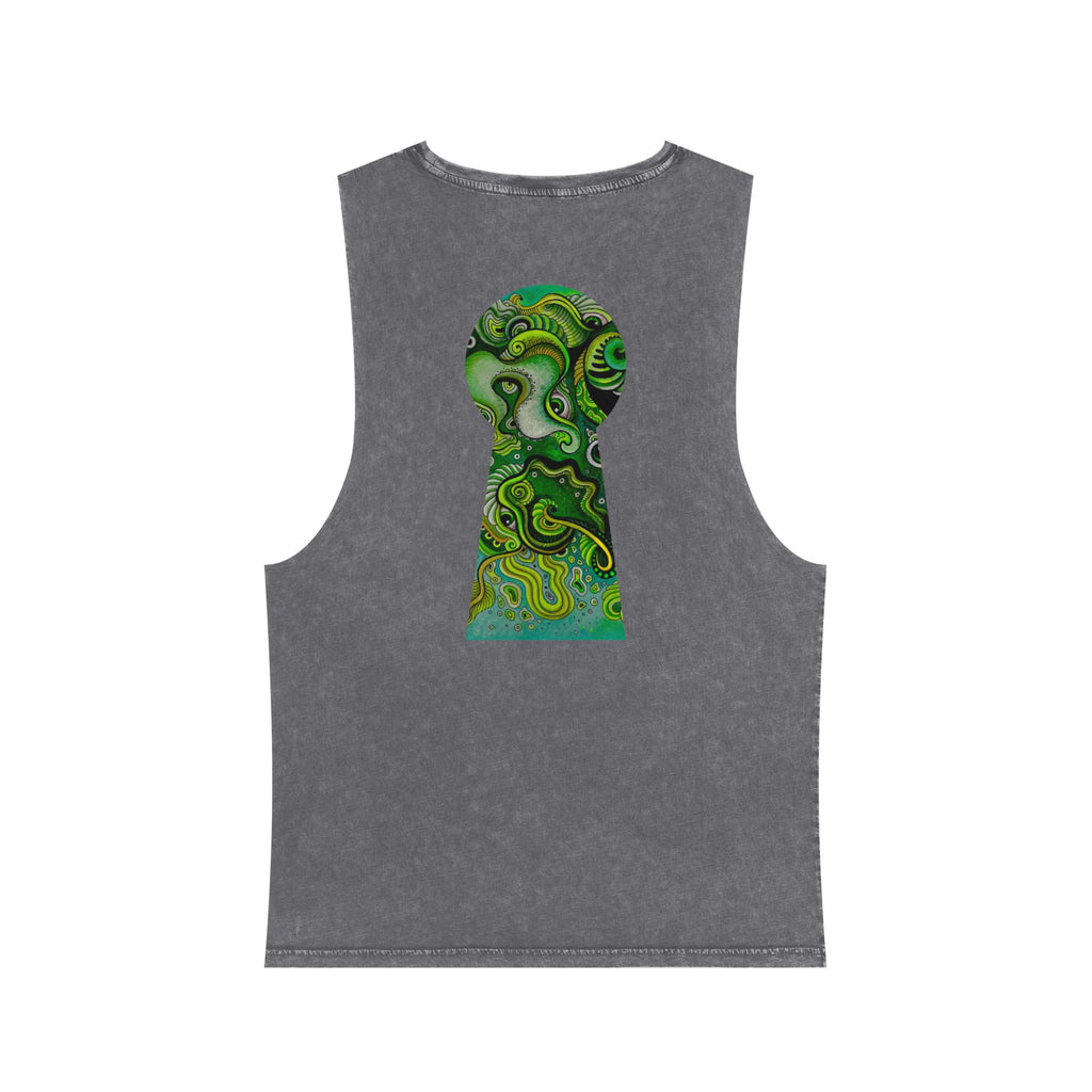 Stonewash Tank Top — Green Psychedelic Keyhole Design #sdf225598