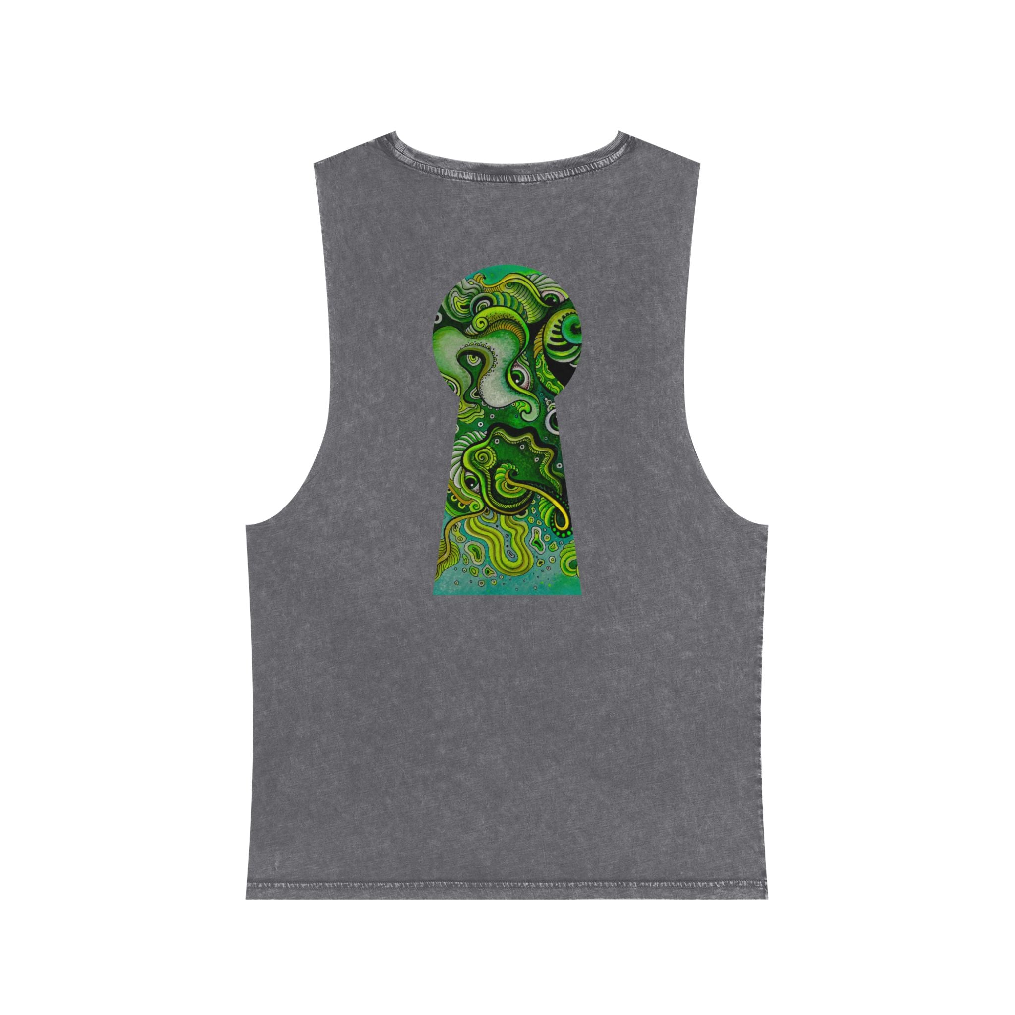Stonewash Tank Top — Green Psychedelic Keyhole Design #sdf225598