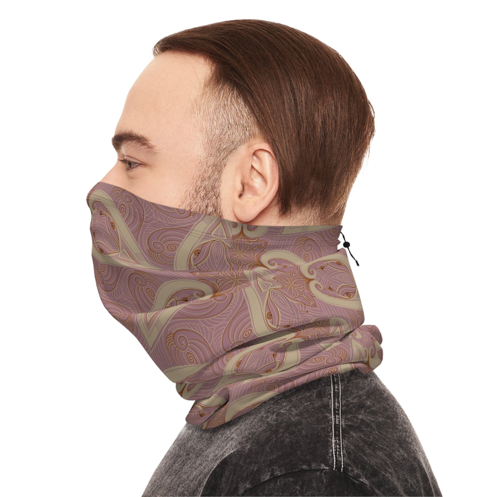 Pink Paisley Winter Neck Gaiter with Drawstring — Cozy Floral Face Scarf #g8654346