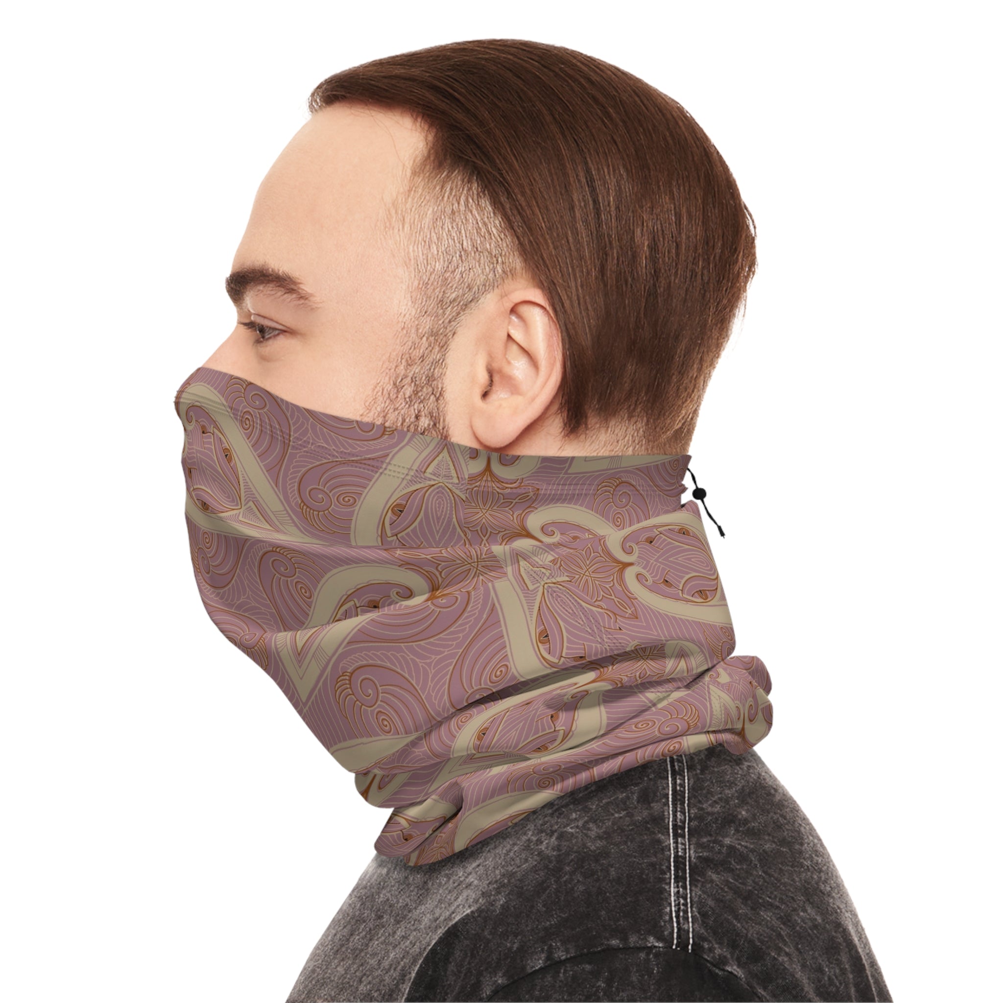 Pink Paisley Winter Neck Gaiter with Drawstring — Cozy Floral Face Scarf #g8654346