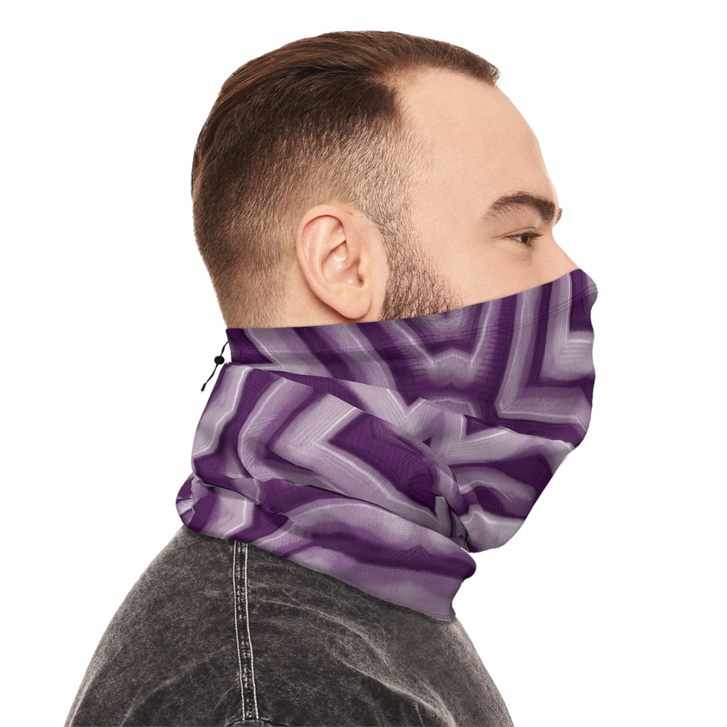 Purple Geometric Winter Neck Gaiter — Insulated Drawstring Face Mask #pue9836