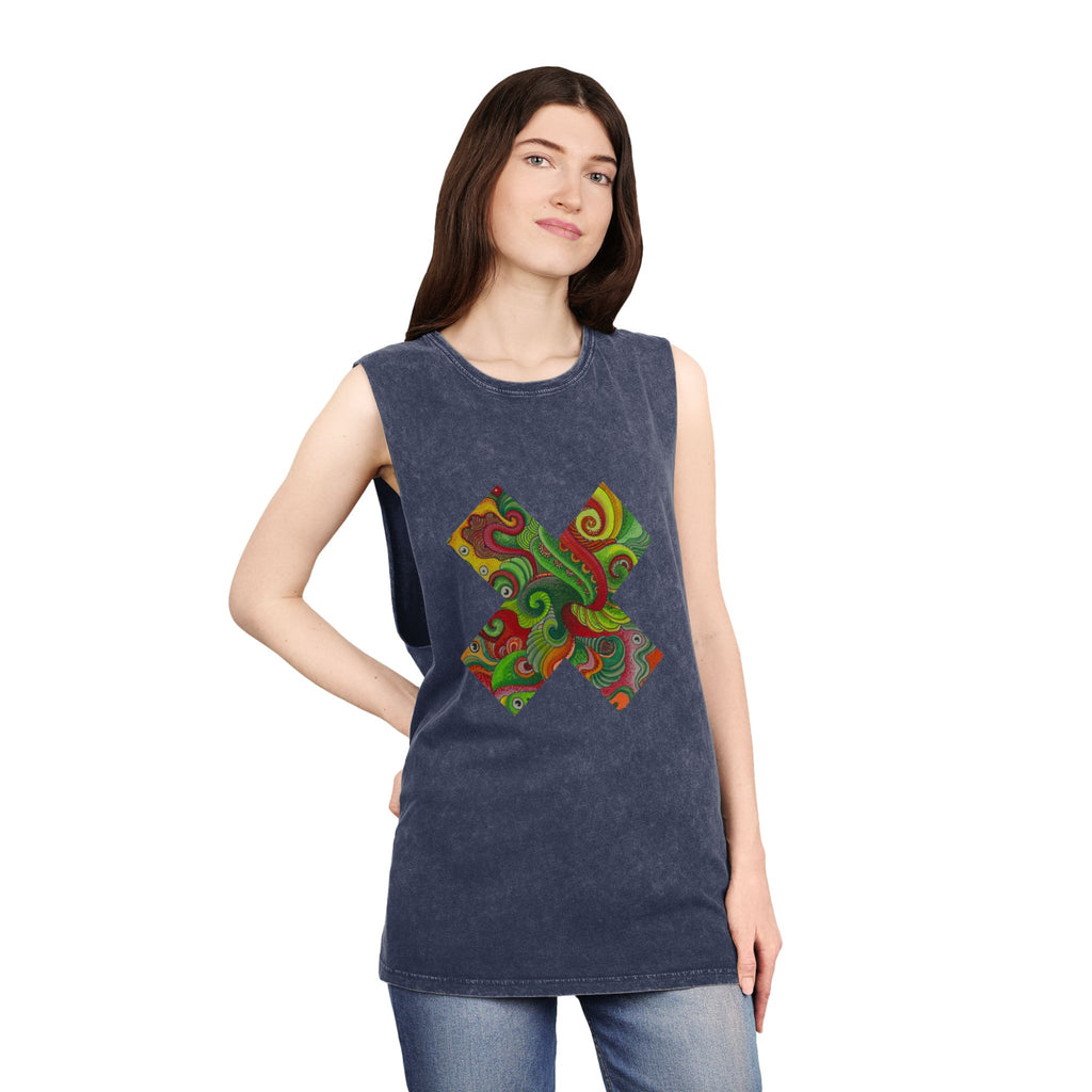 Psychedelic Floral X Stonewash Tank #lg97532