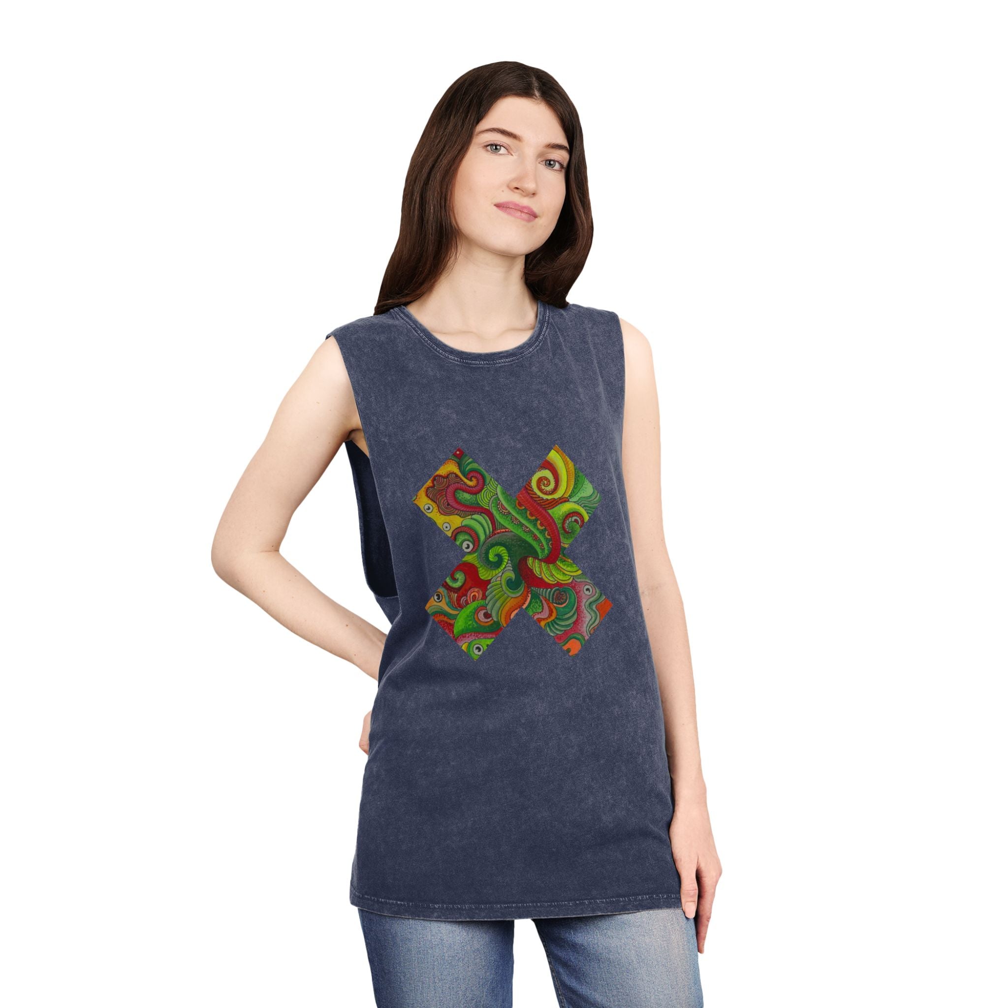 Psychedelic Floral X Stonewash Tank #lg97532
